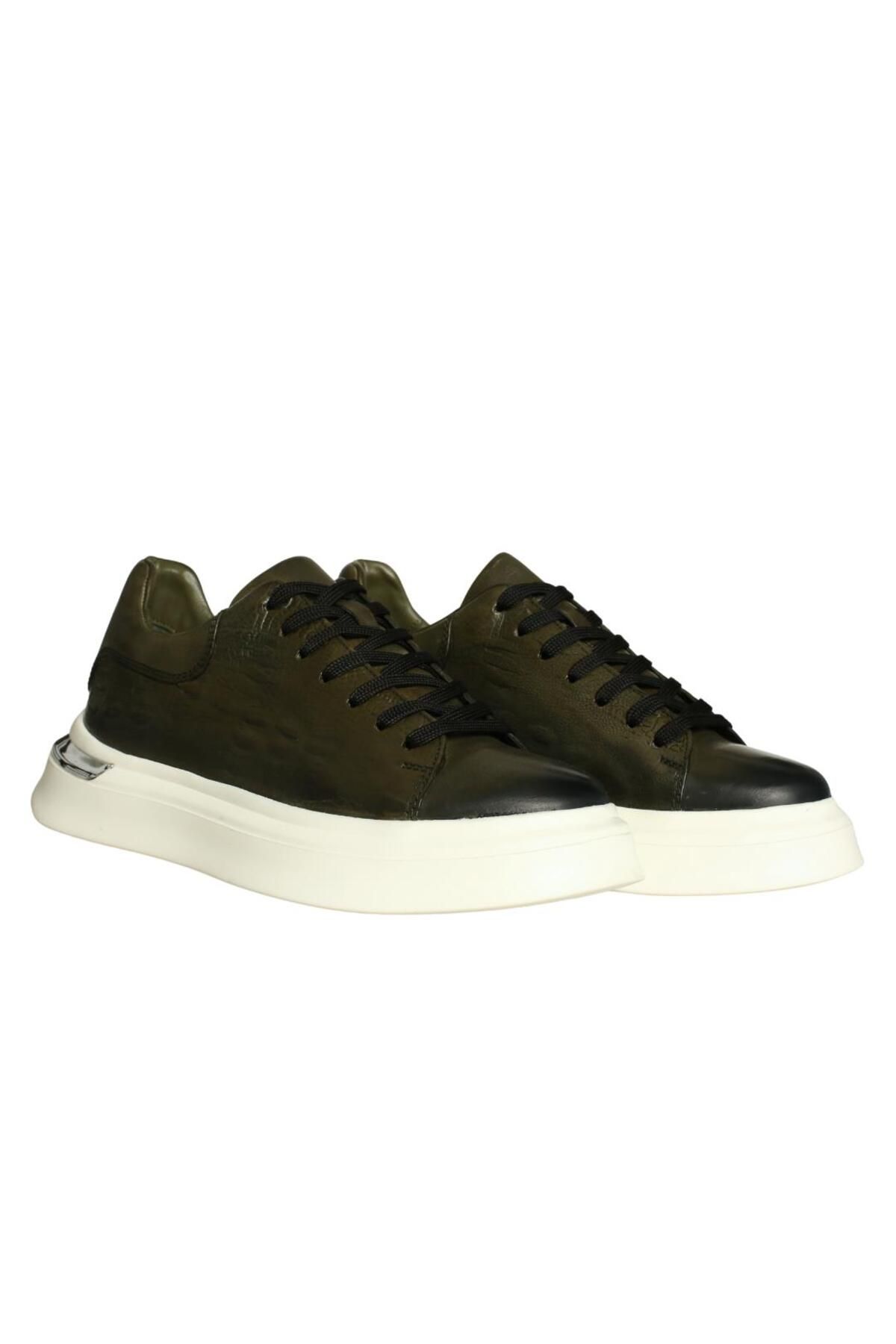 Platin Haki Deri Erkek Sneaker