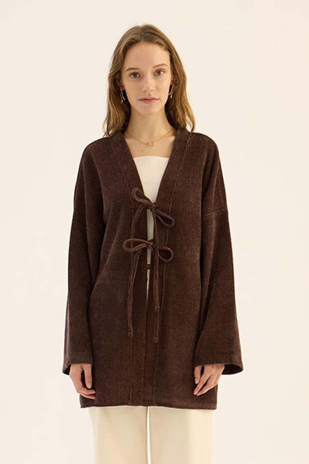 ALYOSHA FASHION Örgü Kimono Acıkahve