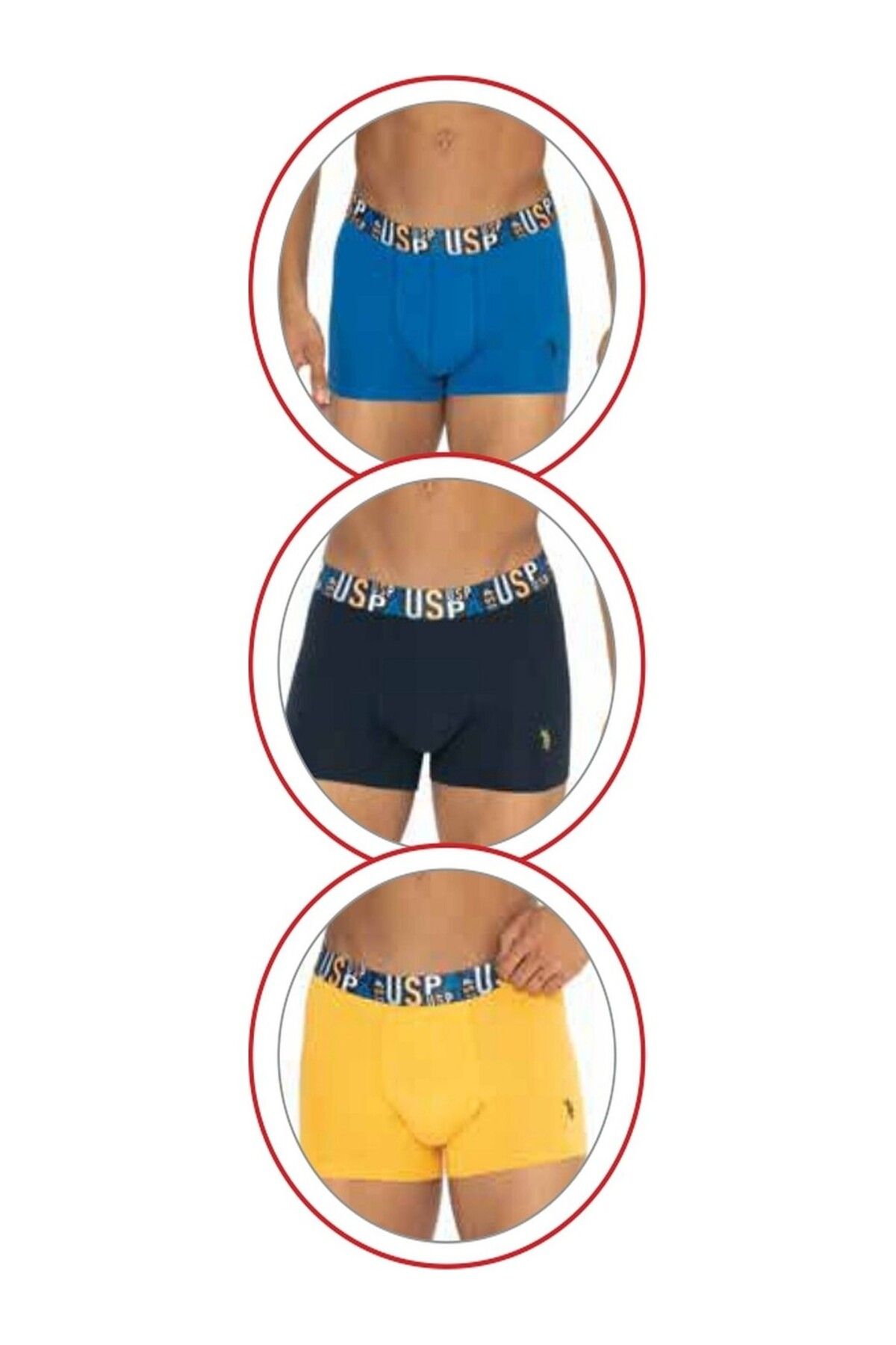 U.S. Polo Assn. U.s Polo Assn. 80572 Erkek Pamuklu 3'lü Boxer Saks-Sarı-Lacivert