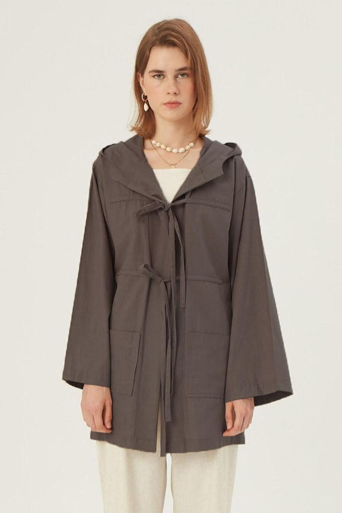 ALYOSHA FASHION Kapüşonlu Kısa Ceket Acıkahve