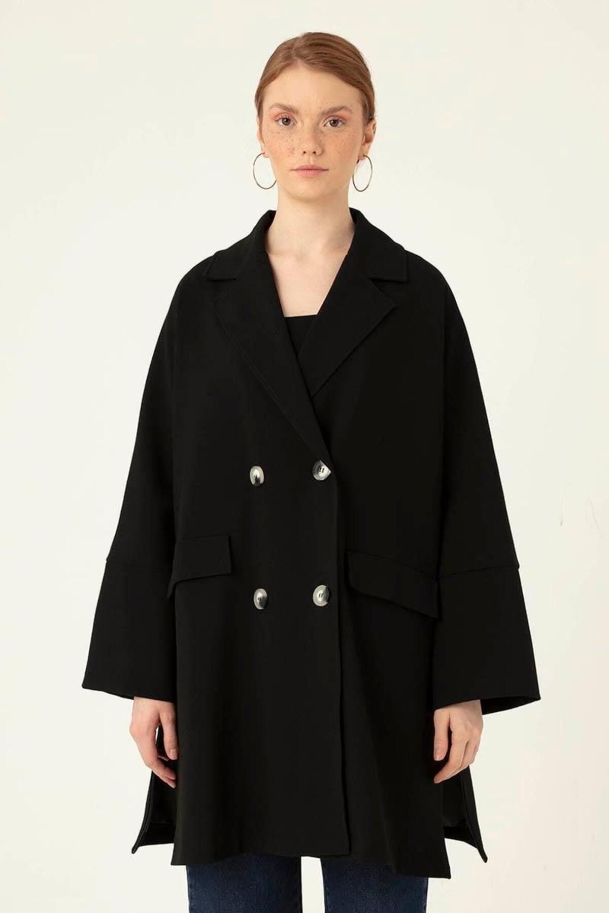 ALYOSHA FASHION Geniş Yırtmaçlı Ceket Siyah
