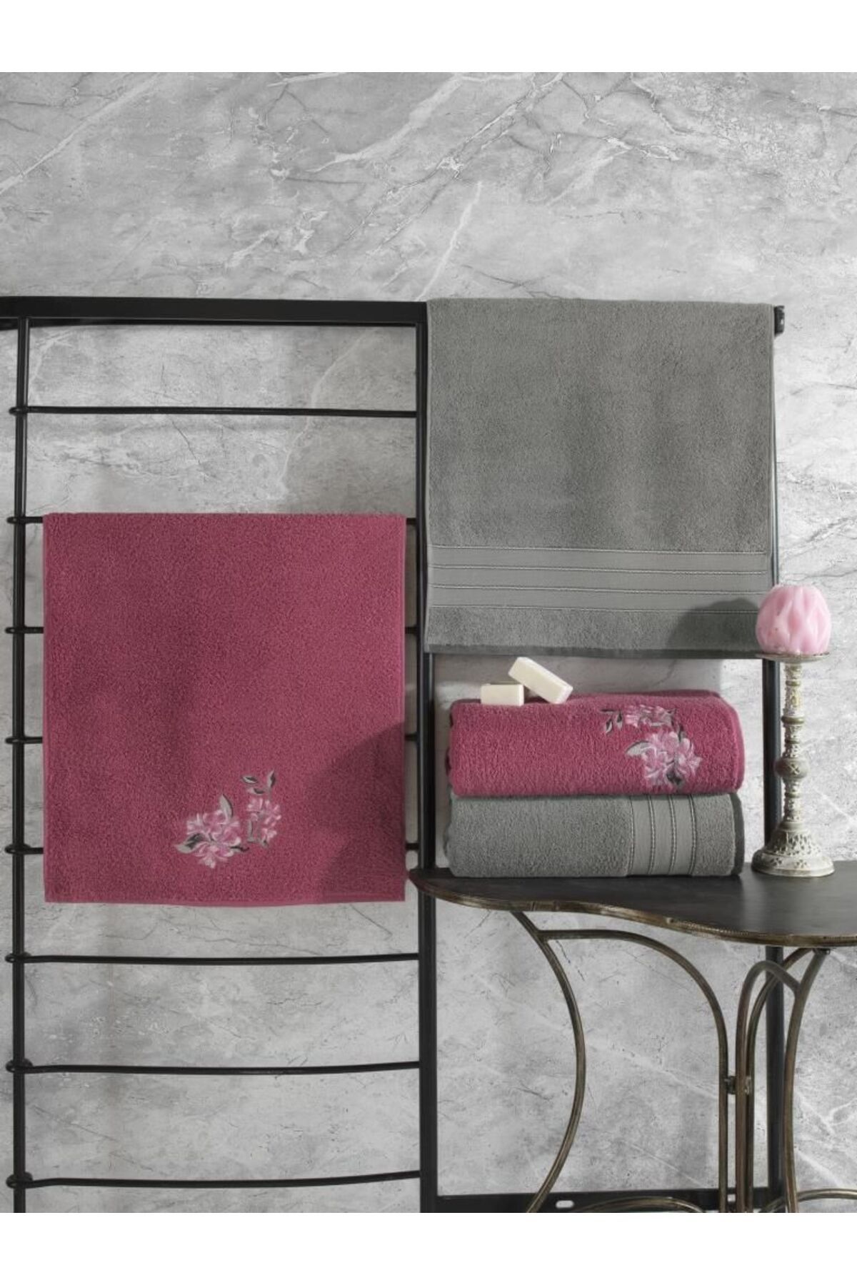 swilex * Box Colorful %100 Pamuk Hamam Havlu Seti Gri Pembe