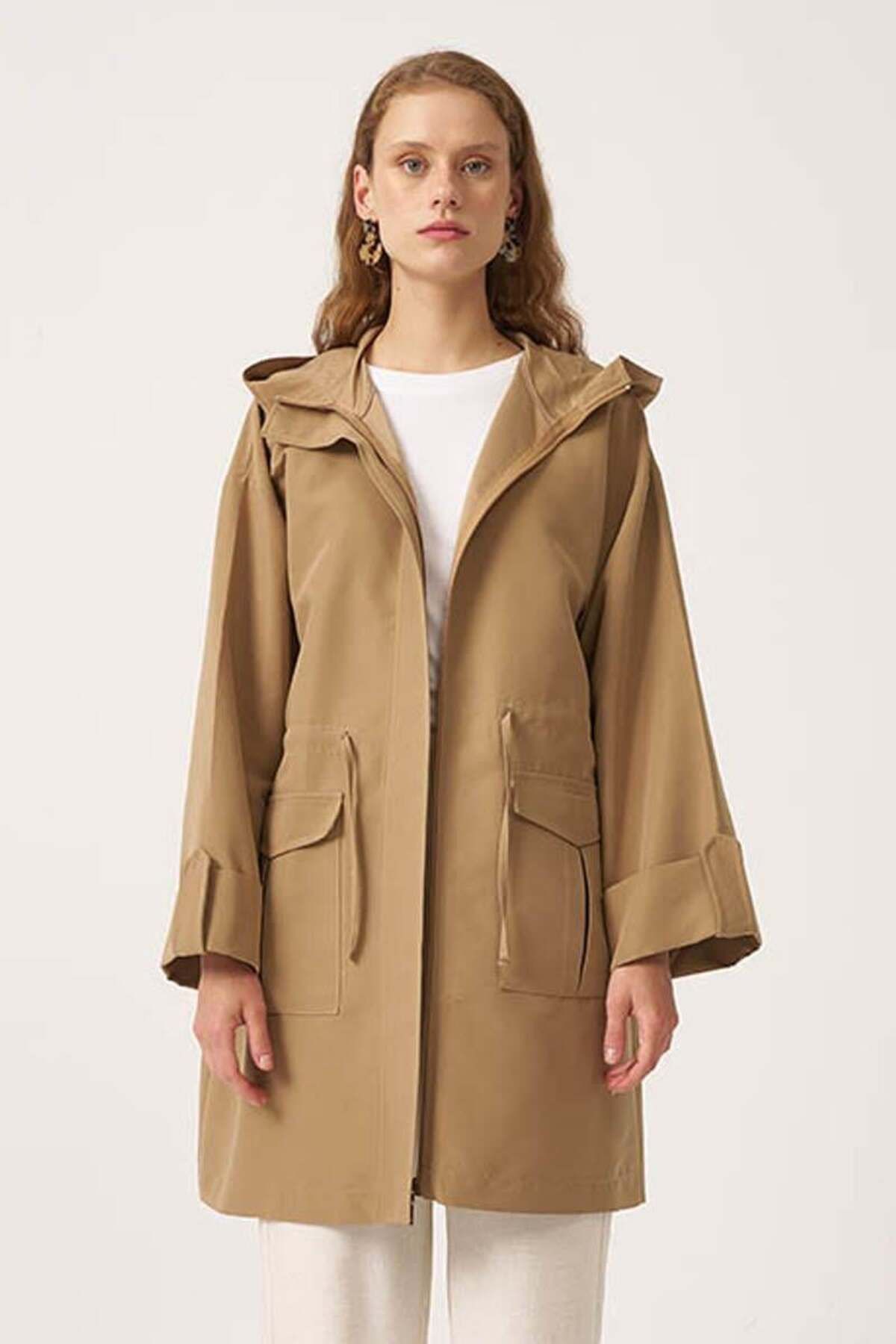 ALYOSHA FASHION Cepli Fermuarlı Ceket Camel