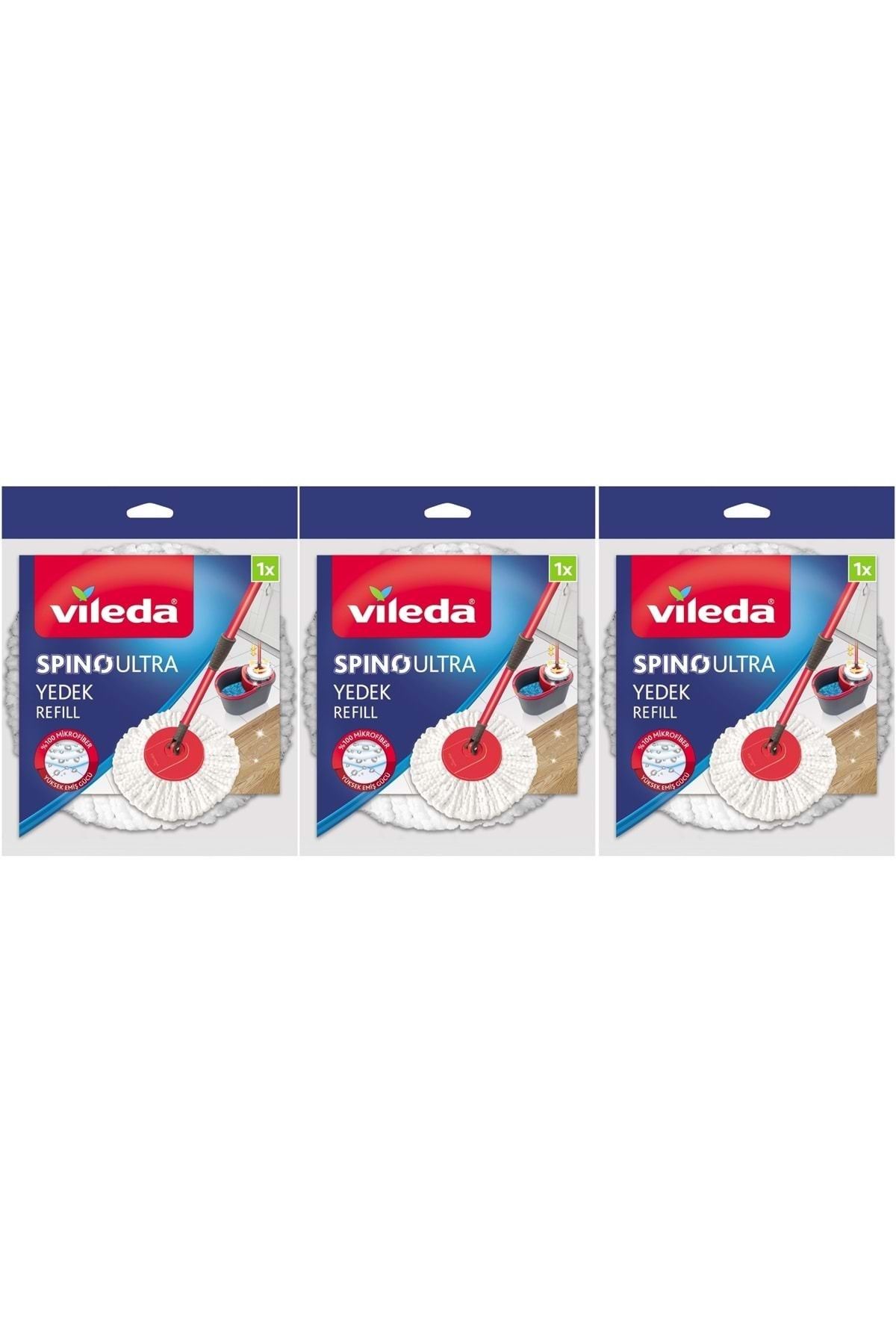Vileda Spino Ultra Yedek Mop Paspas Ucu (%100 Mikrofiber) (3 Lü Set)