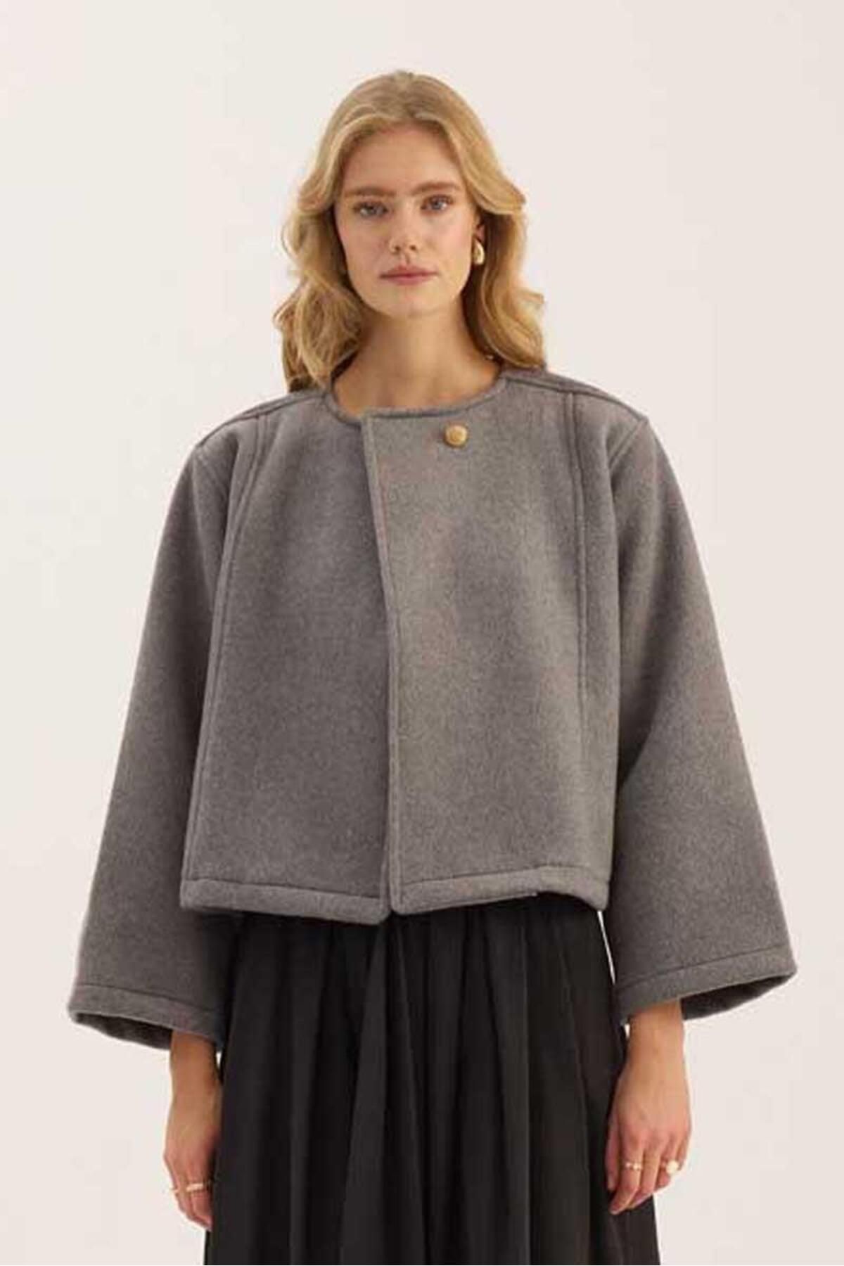 ALYOSHA FASHION Tek Düğmeli Kaşe Ceket Gri