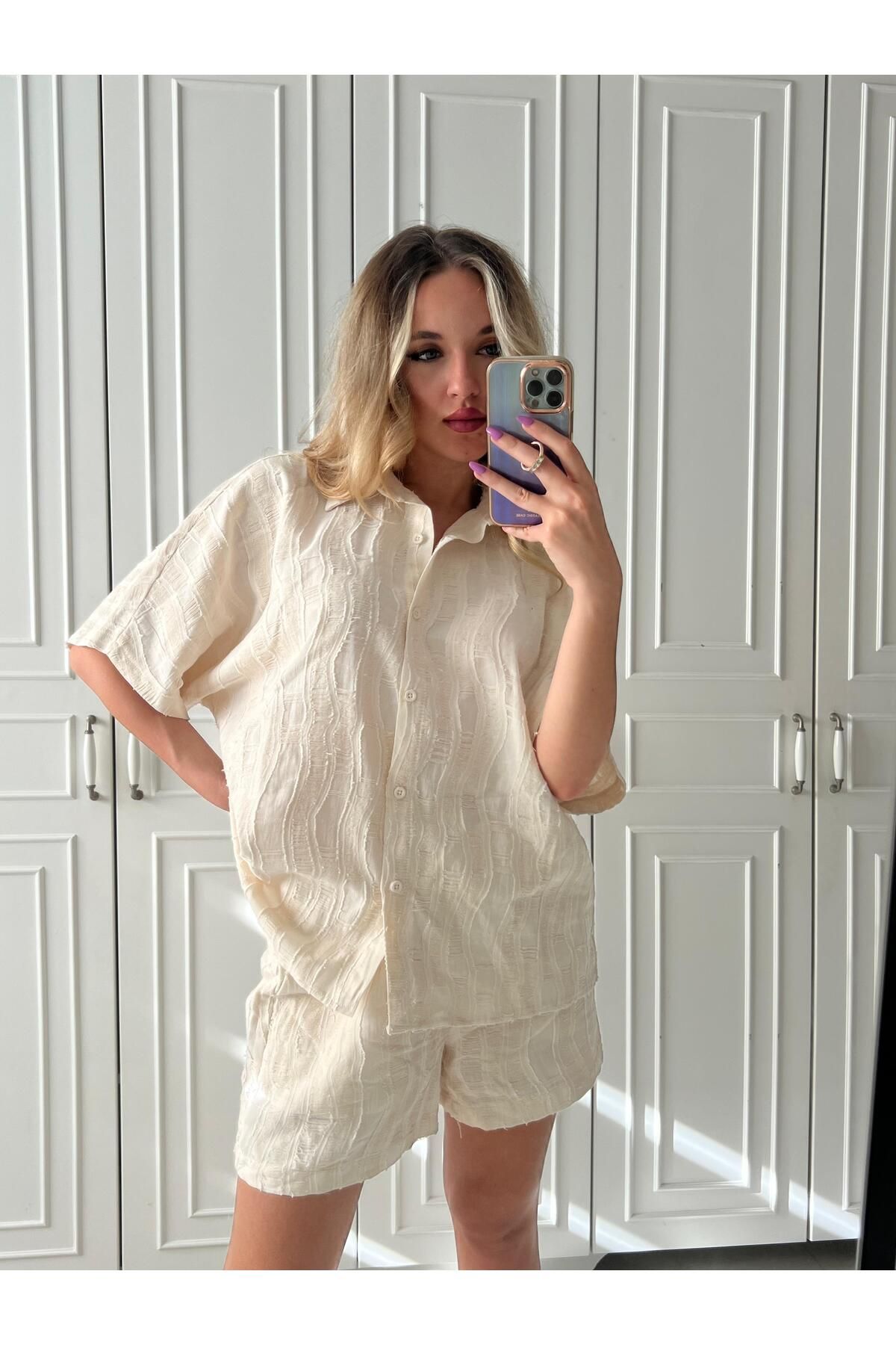 ab abone butik Keten Şort & Gömlek Takım