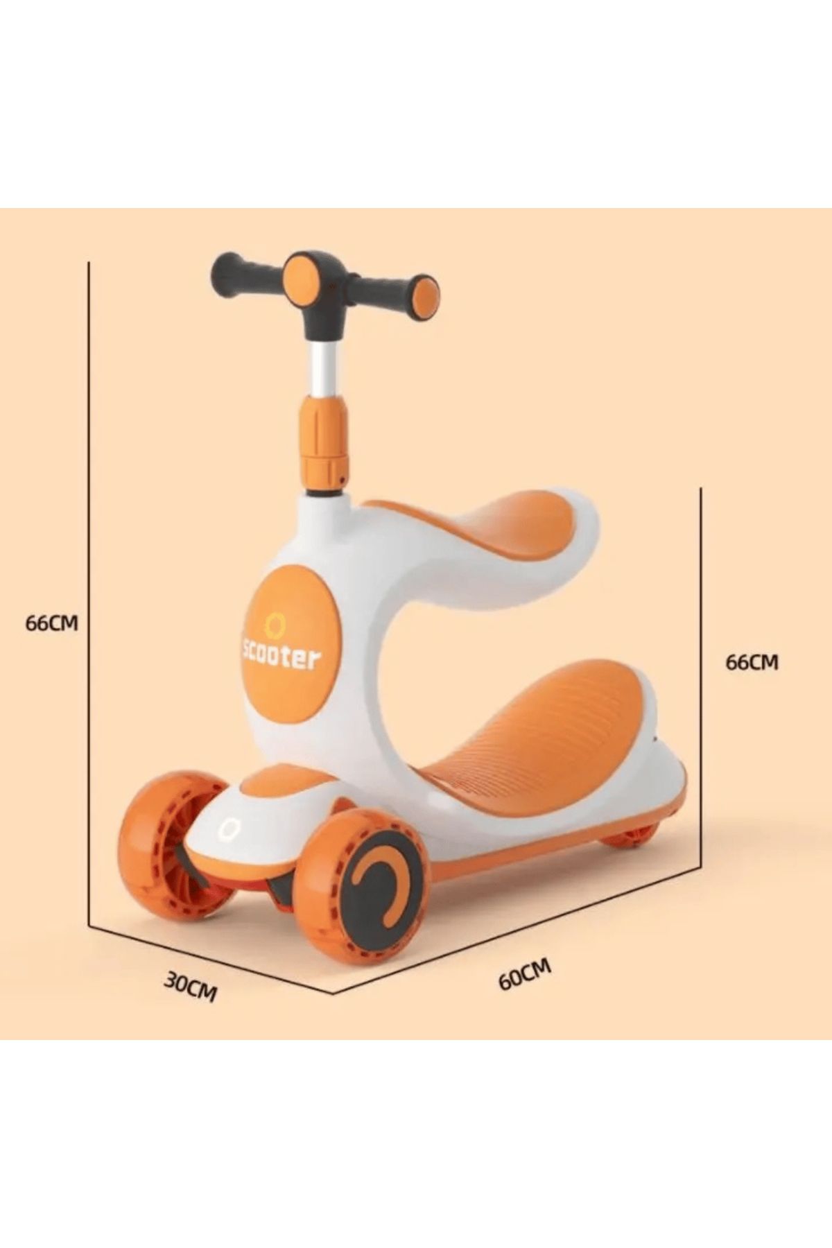 OEM-Scooter with seat, LED wheels and height-adjustable handlebar, orange 3