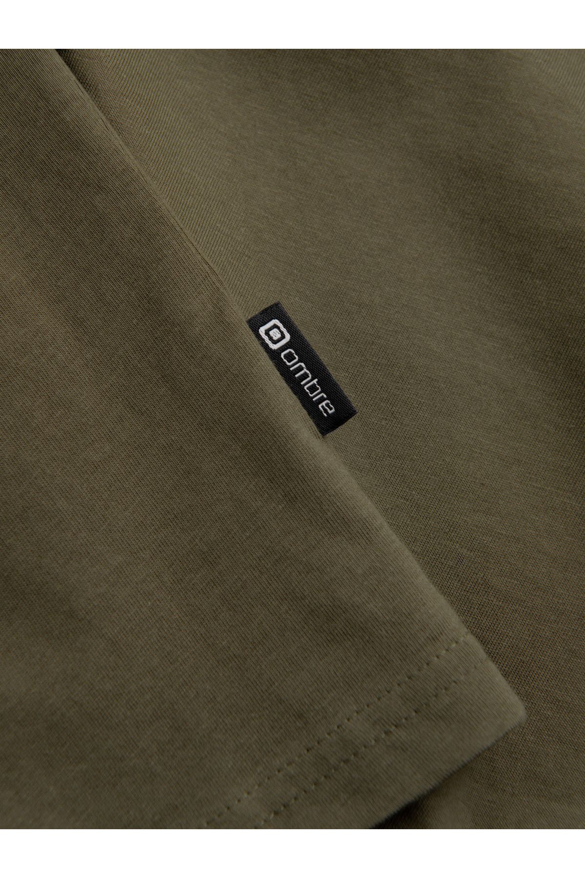 OMBRE-Unbedrucktes Herren Longsleeve mit V-Ausschnitt - Dunkeloliv V2 OM-LSBL-0108 XL 6