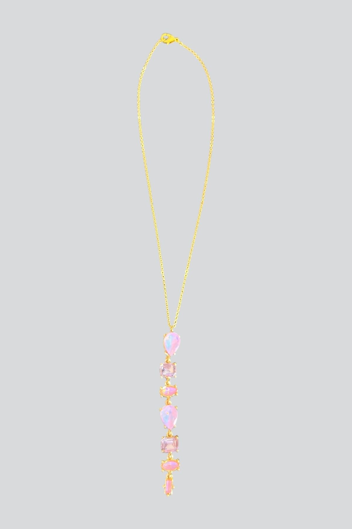 stravis Gold Renk Pembe Taşlı Kolye