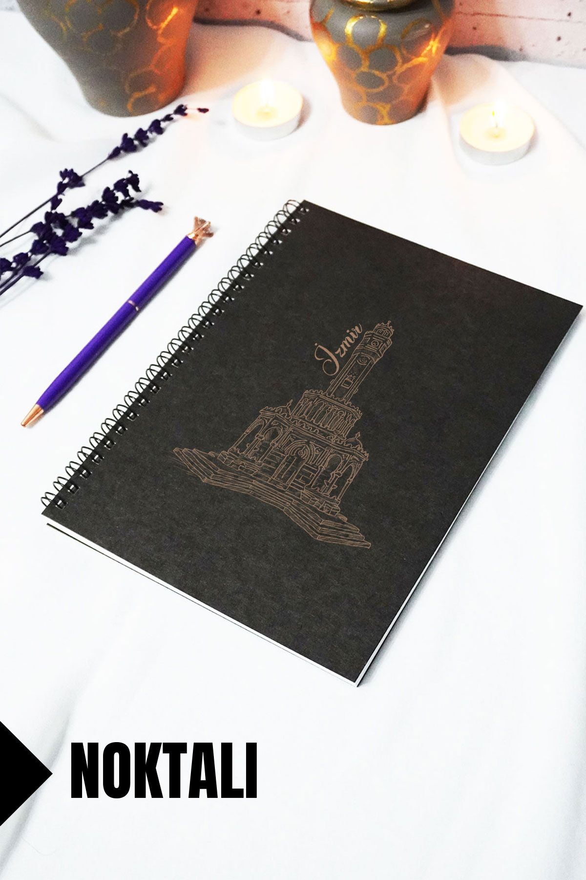 markcat A5 İzmir Temalı Siyah Kraft Kapaklı Defter - Çizgili Defter - 60 yaprak (120 sayfa) 15x21 cm