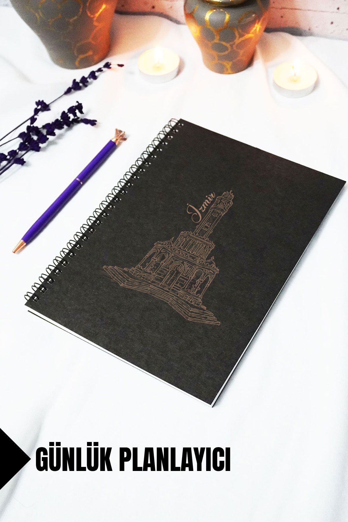 markcat A5 İzmir Temalı Siyah Kraft Kapaklı Defter - Çizgili Defter - 60 yaprak (120 sayfa) 15x21 cm