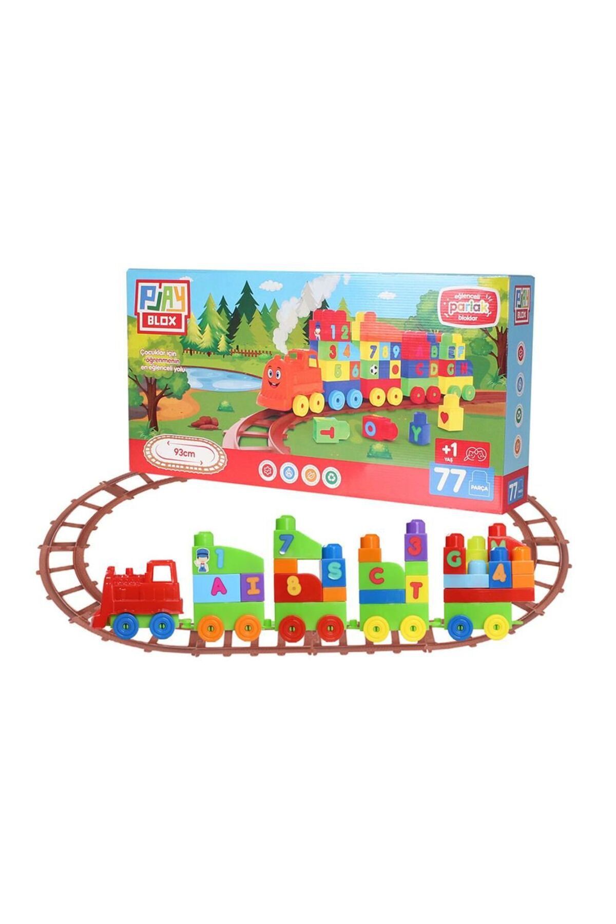 swilex Play BloSK Oyuncak Tren Seti 77 Parça Sayılar ve Alfabe Treni Parlak Renkler Mega Blok Seti