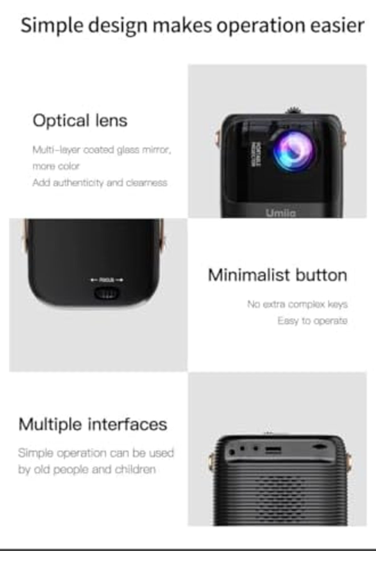 UMİİO-Inder Umiio A008 Intelligent Screen Projector 5G WiFi Bluetooth Quadrangle Trapezoid 1080P Android P 6
