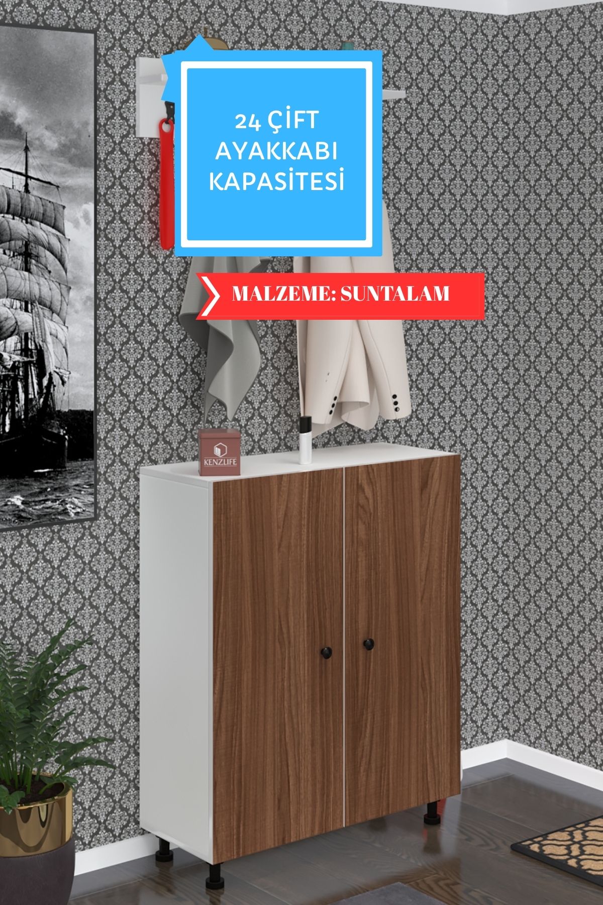 Kenzlife ayakkabılık galoş6 cvzbyz 98*080*32 kapaklı 6 raflı 24 çift ayakkabı kapasitesi