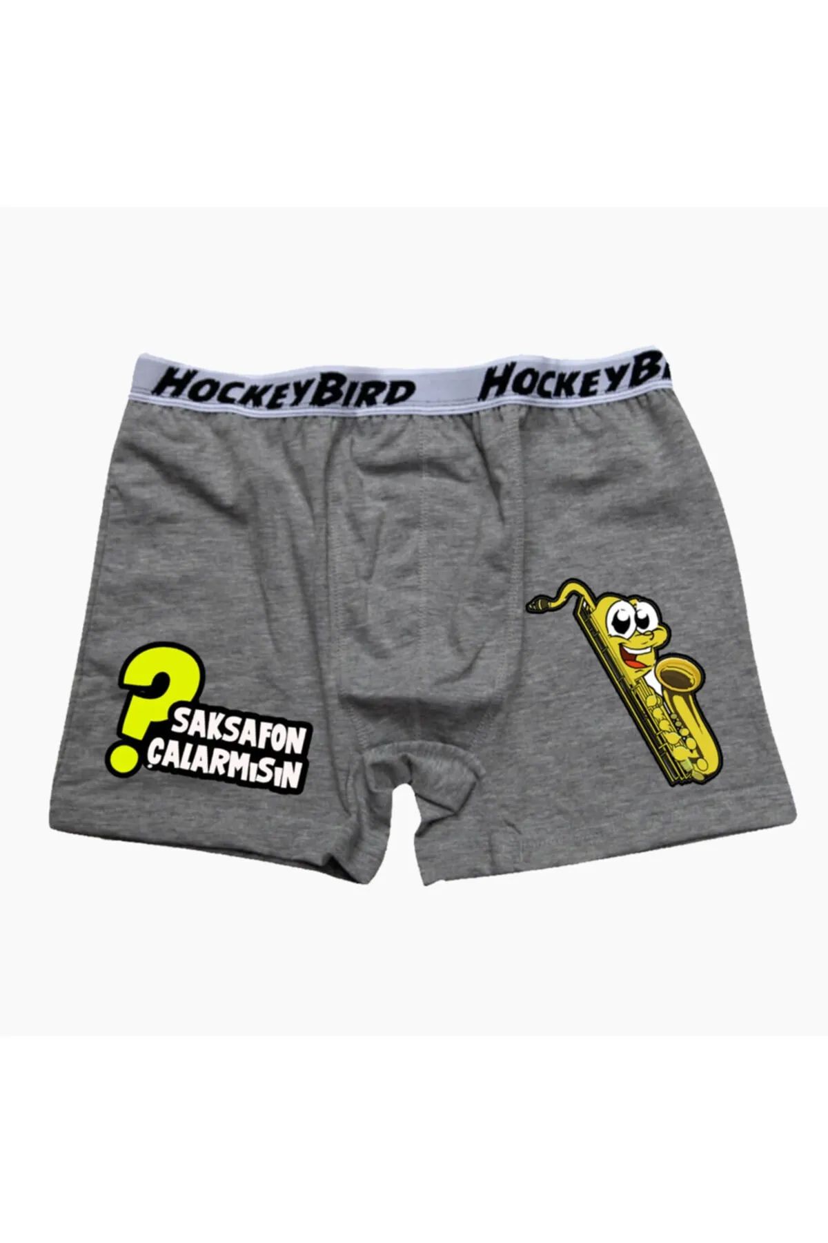 modacix Saksafon Esprili Komik Gri Boxer