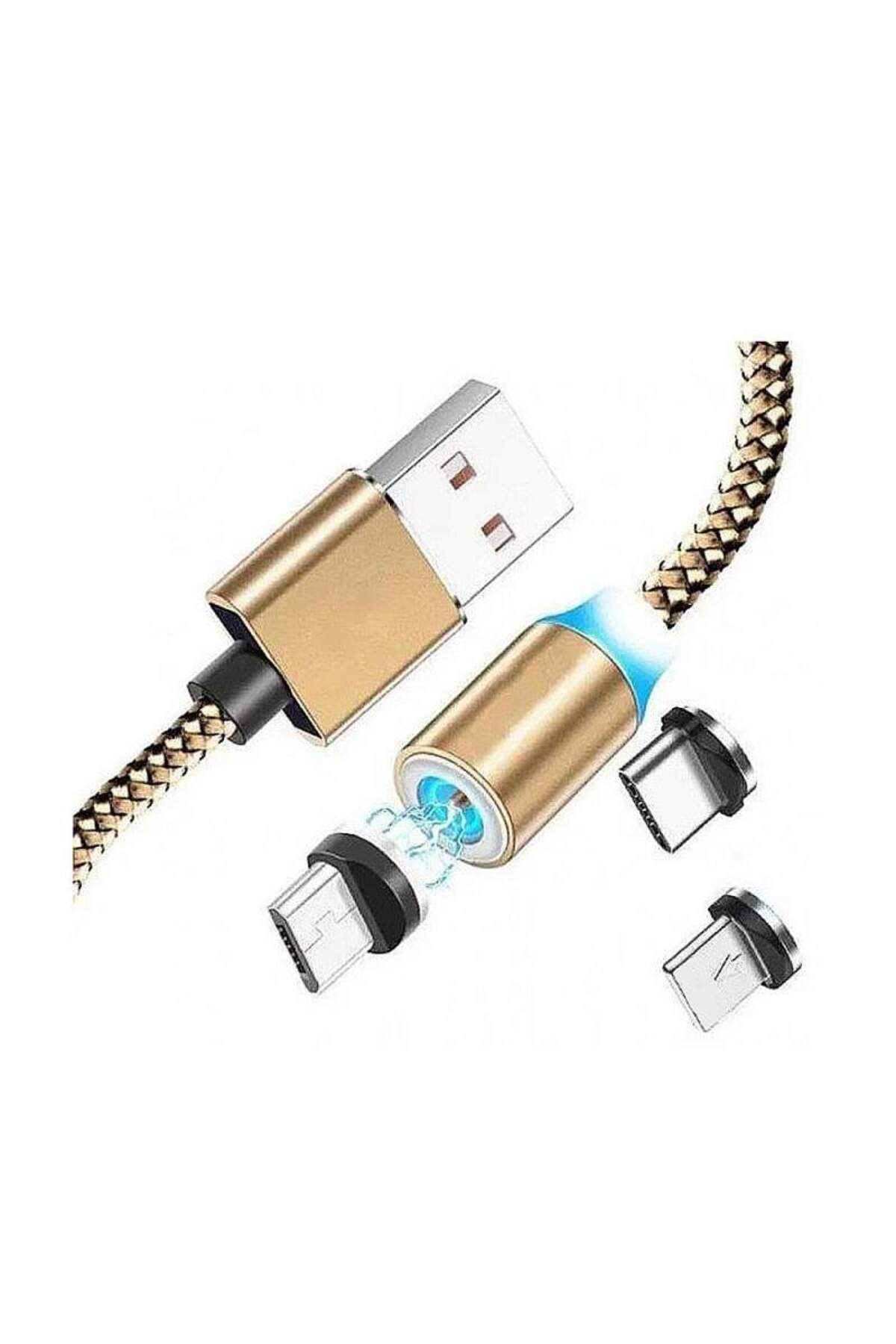 SIKS-Cablu de încărcare 3 în 1, magnetic, Lightning, Micro-USB, Tip C, Auriu 4