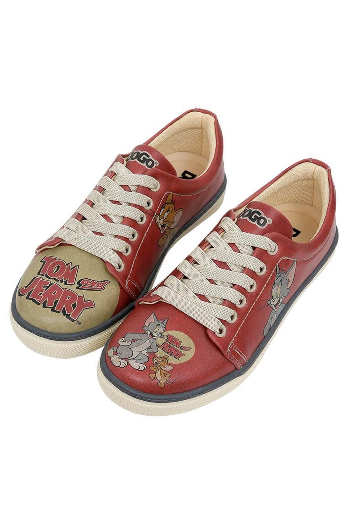 Dogo Kadın Vegan Deri Turuncu Sneakers - Warner Bros Tom ve Jerry Tasarım