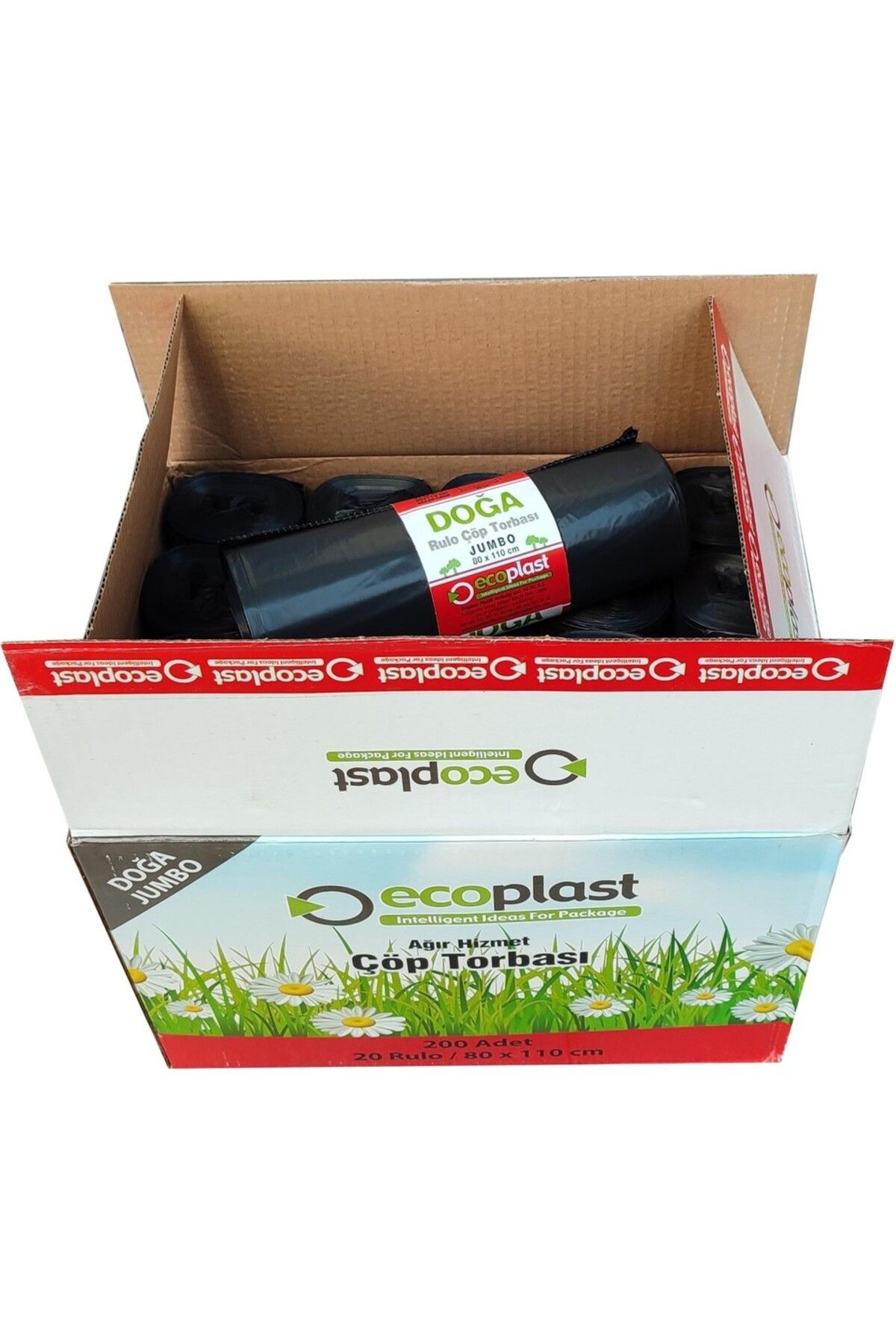 ECOPLAST Doğa Jumbo Boy Çöp Torbası Poşeti -500 Gr. - 90 Litre - 80 x 110 Cm / 10 Adetlik 20 Rulo (200 Adet)