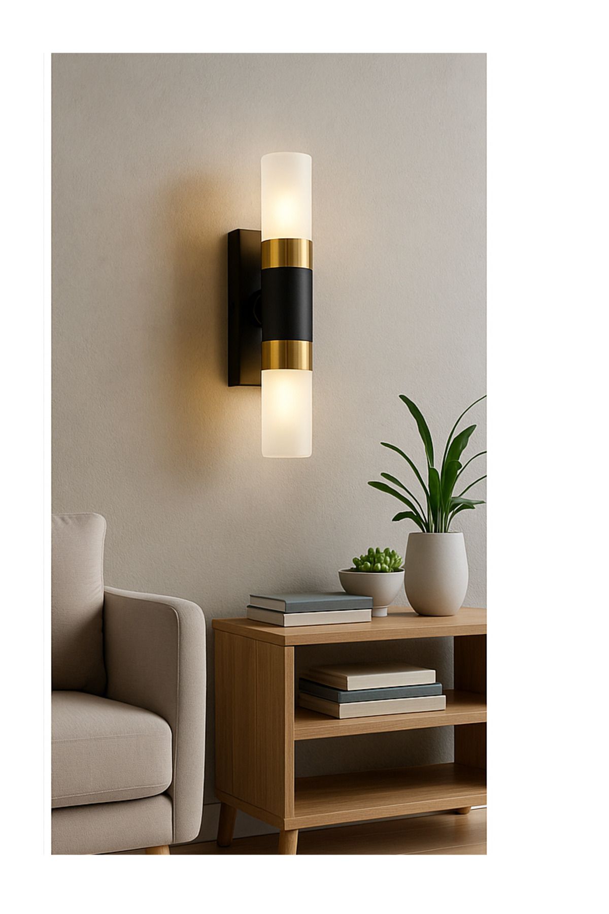 VAV AVİZE Lüks Duvar Apliği Modern Tasarım Cam Tüp Işık Siyah/Altın Renk Premium Duvar Aplik Çubuk Led Aplik