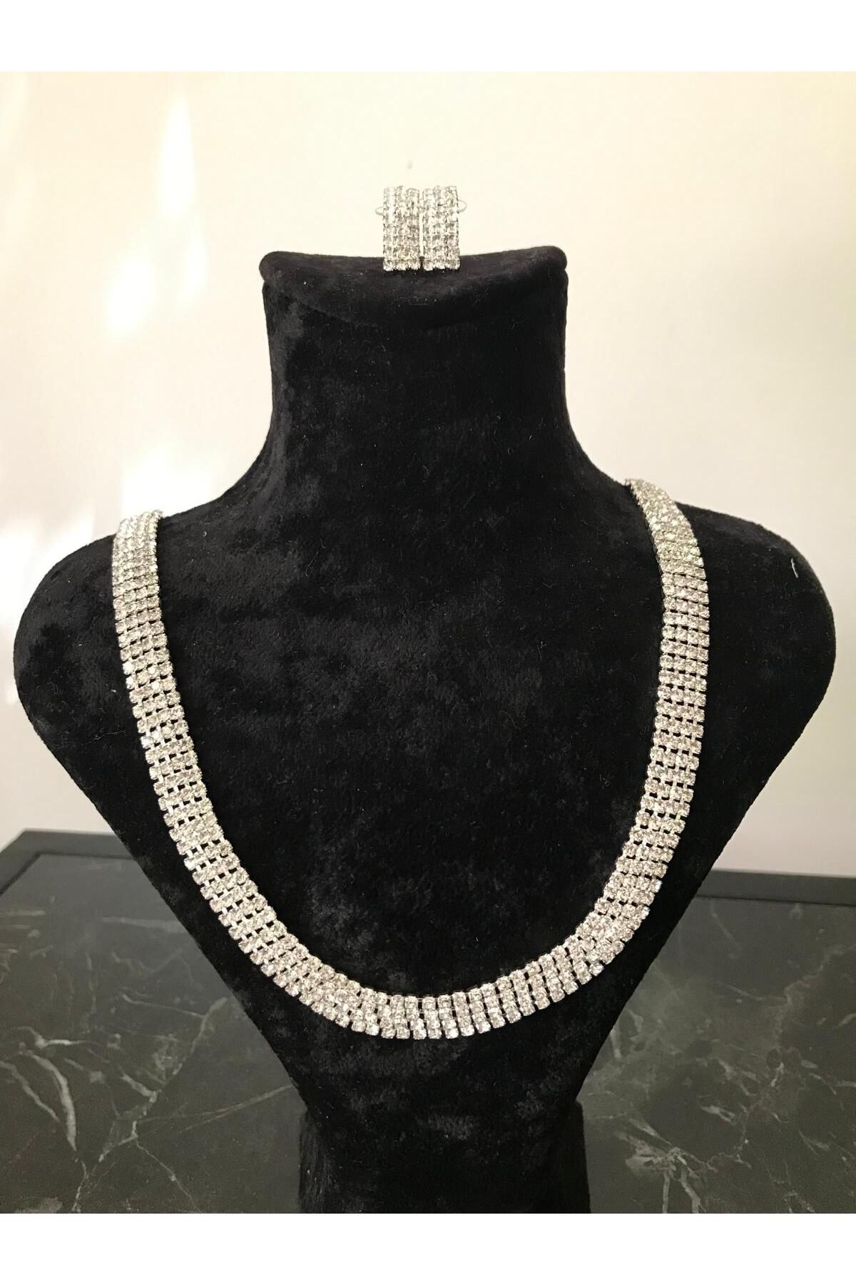 shop SU YOLU PARLAK KOLYE VE KÜPE SET SİLVER (GÜMÜŞ) AYARLANABİLİR İSTER UZUN İSTER TASMA ŞEKLİNDE