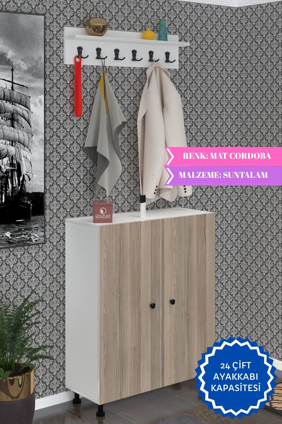 Kenzlife portmanto ayakkabılık ve askılık edik6 crdbyz 98*080*32 yirmidört çift ayakkabı kapasitesi