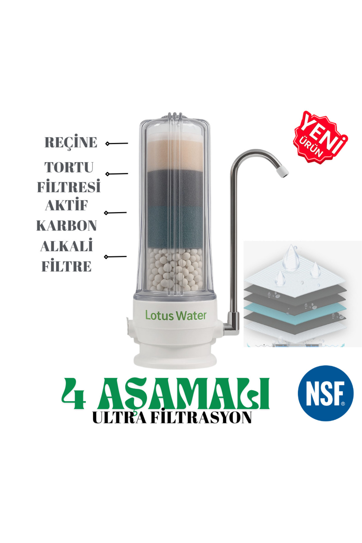 Lotus Water Musluk Tipi Su Arıtma Filtresi Çok Katmanlı Ultrafiltrasyon Damacana Derdine Son