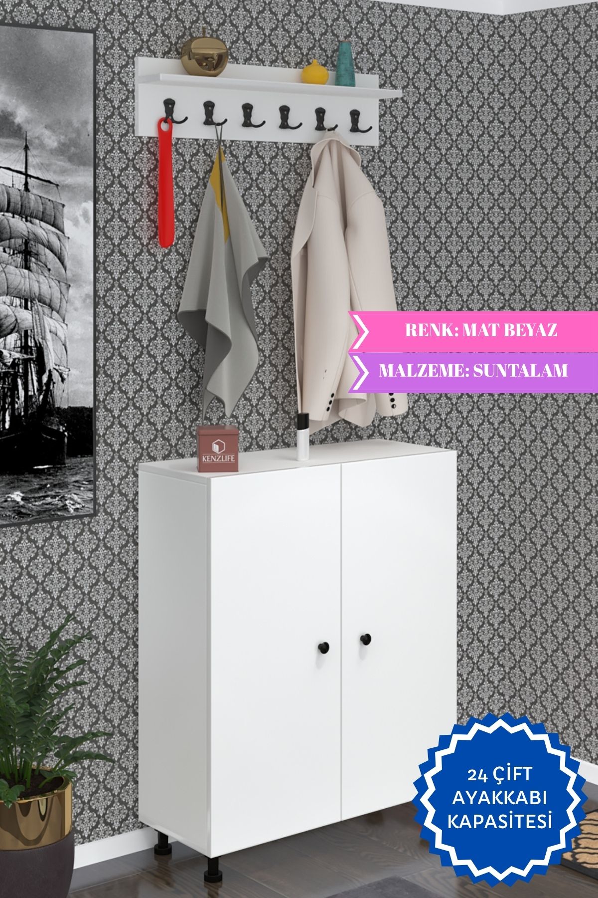 Kenzlife portmanto ayakkabılık ve askılık edik6 byzbyz 98*080*32 yirmidört çift ayakkabı kapasitesi