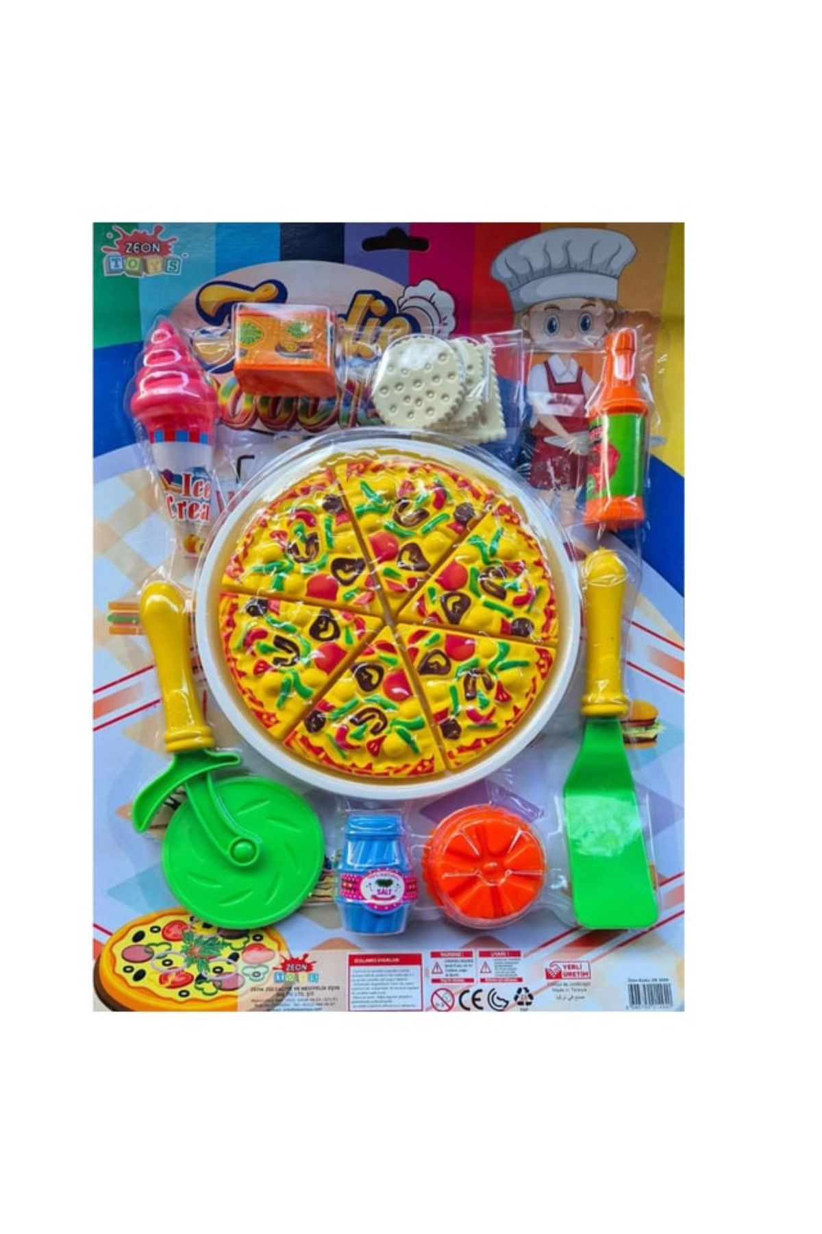 abnturk Tepsi Pizza Kesilen Meyve Sebze Dondurma Bisküvi Pasta 17 Parça Evcilik Oyuncak