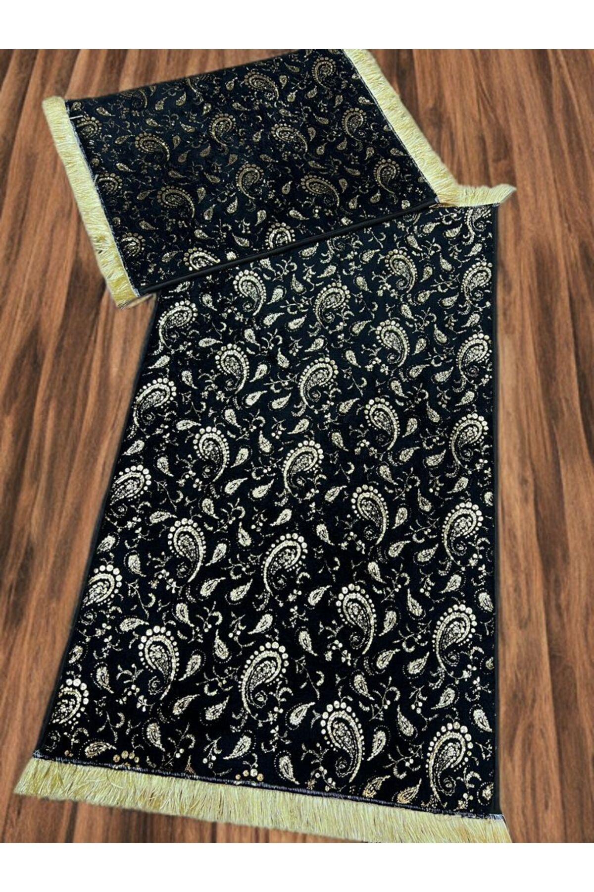 DECORA CASA HOME COLLECTİON Varak Paskılı Saçakılı Banyo paspas Takımı kaymaz Taban İkili Klozet Takımı