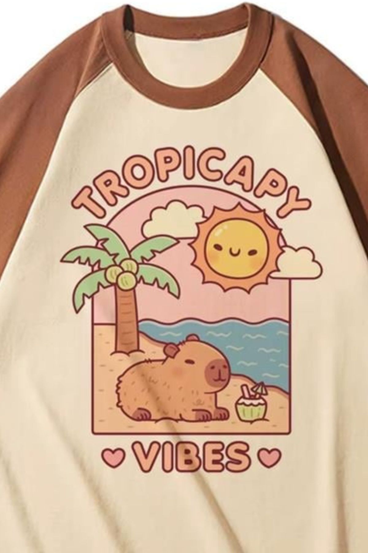 Köstebek Kahverengi Raglan Tropicapy Vibes Unisex T-shirt