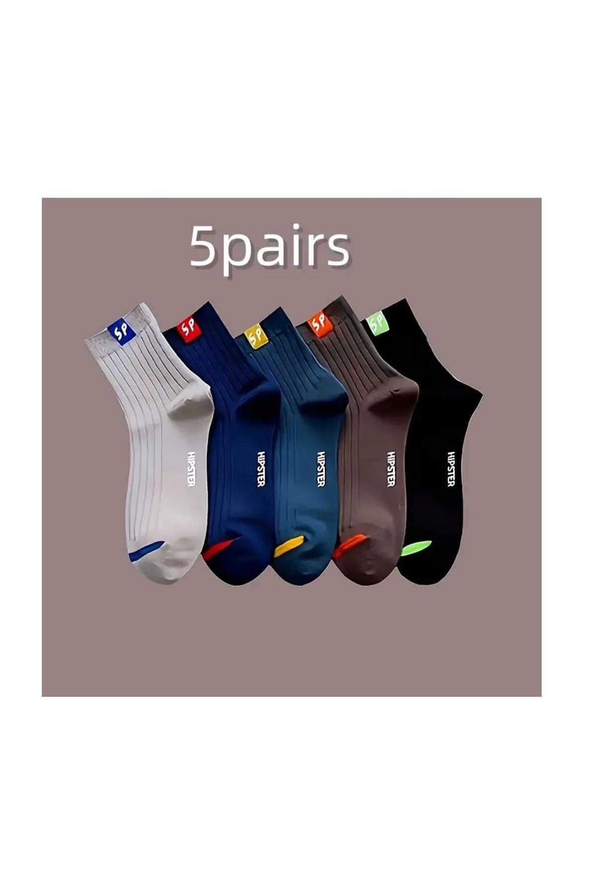 Generic-5Pairs Men's Fashion Ribbed Pattern Socks,Unisex Comfortable Athletic Socks,95% Polyester,5%Spandex 2