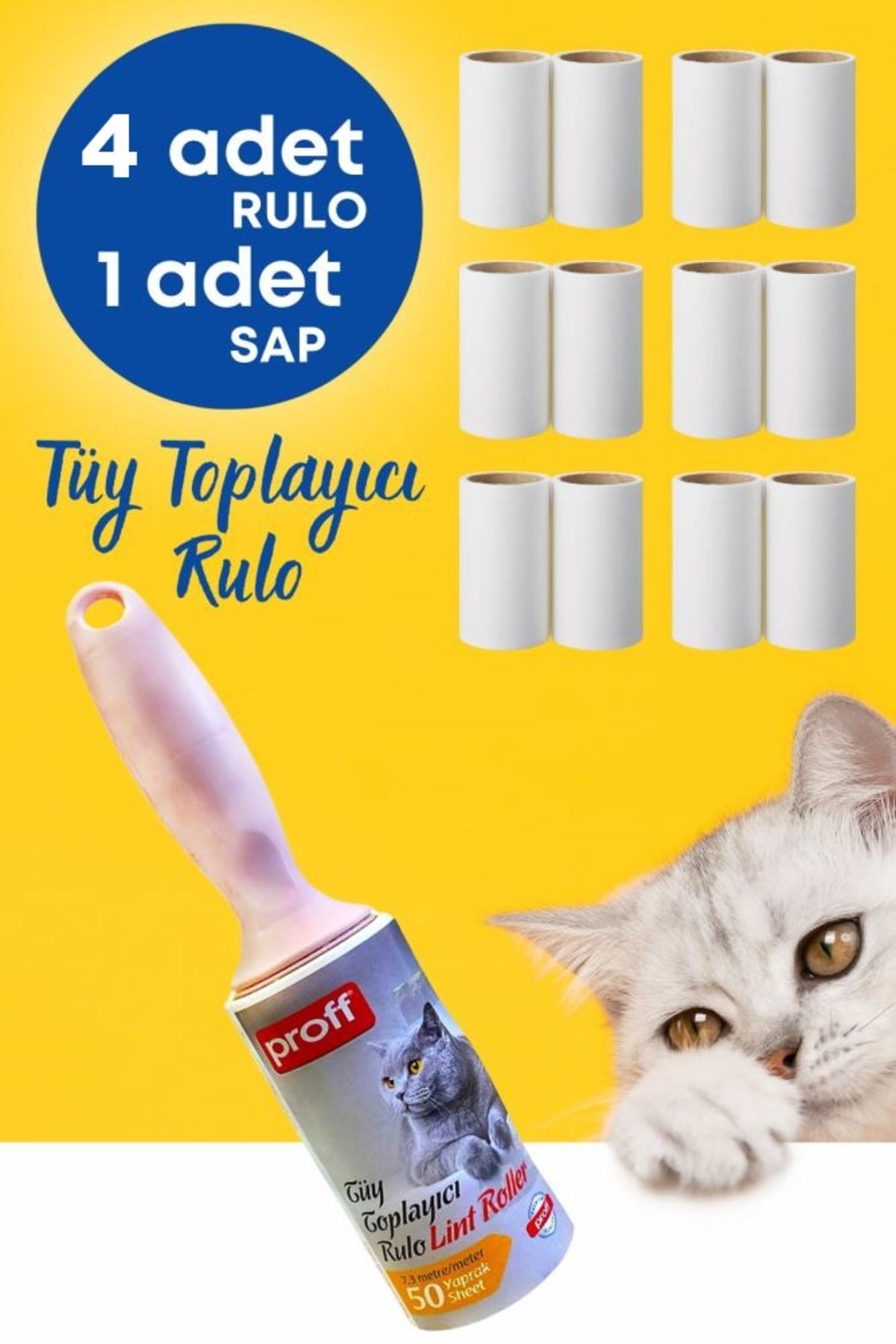 PRATİK SHOP Tüy Toplayıcı Rulo 4 Adet Yedek Rulo Kedi Tüy Toplayıcı Köpek Tüy Toplayıcı Tüy Toplama Rulosu
