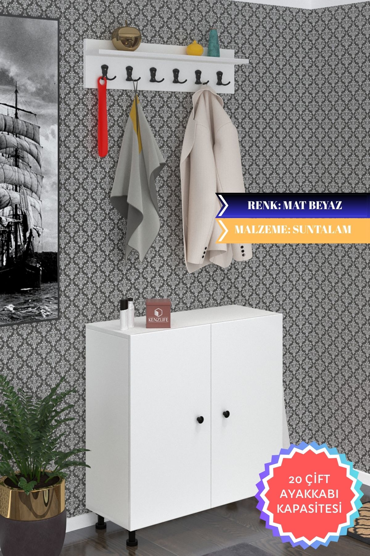 Kenzlife portmanto ayakkabılık ve askılık edik5 byzbyz 83*080*32 yirmi çift ayakkabı kapasitesi