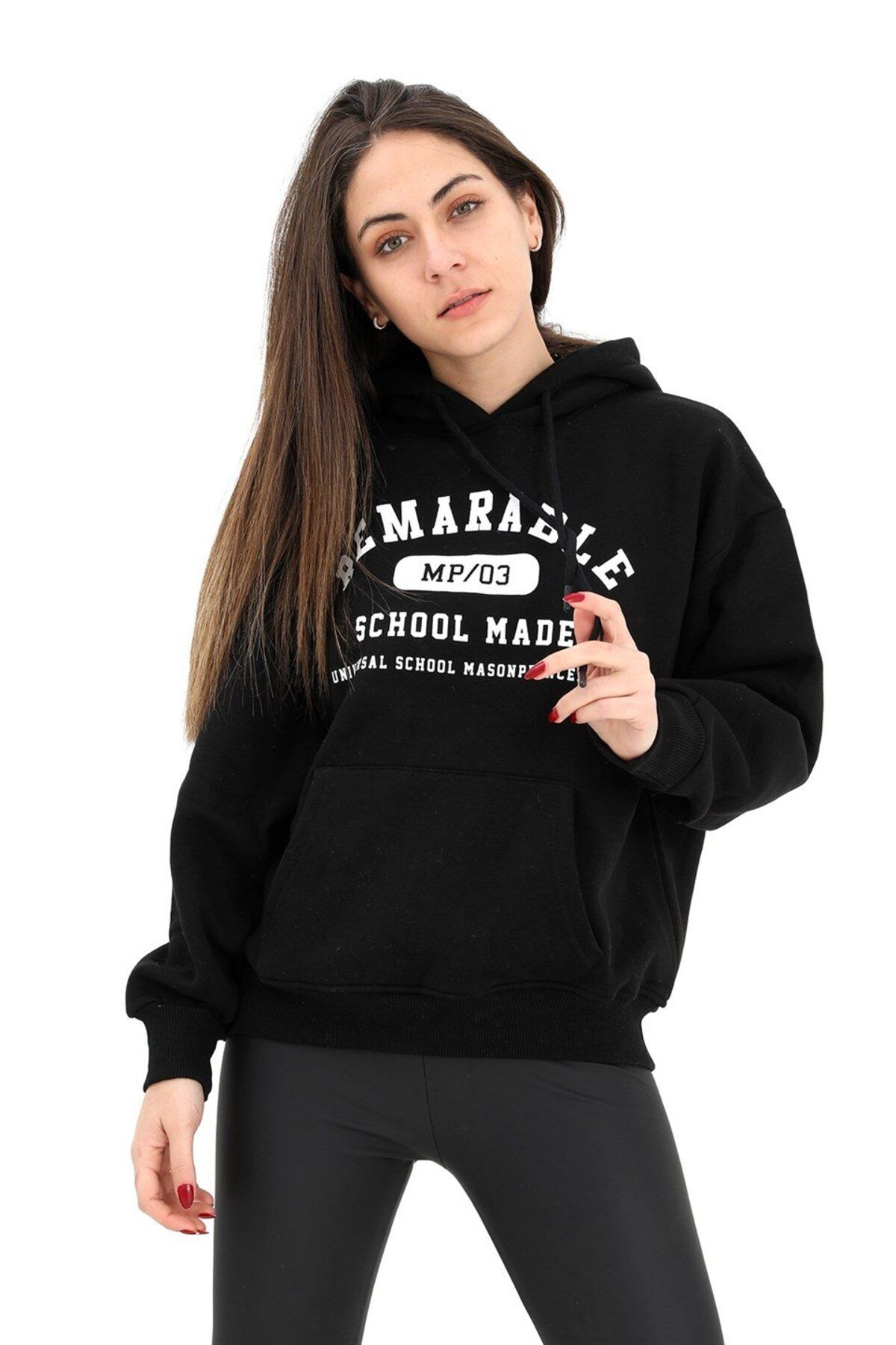 VAPUR TEKSTİL Kapüşonlu School Baskılı Üç İplik Sweat - Siyah