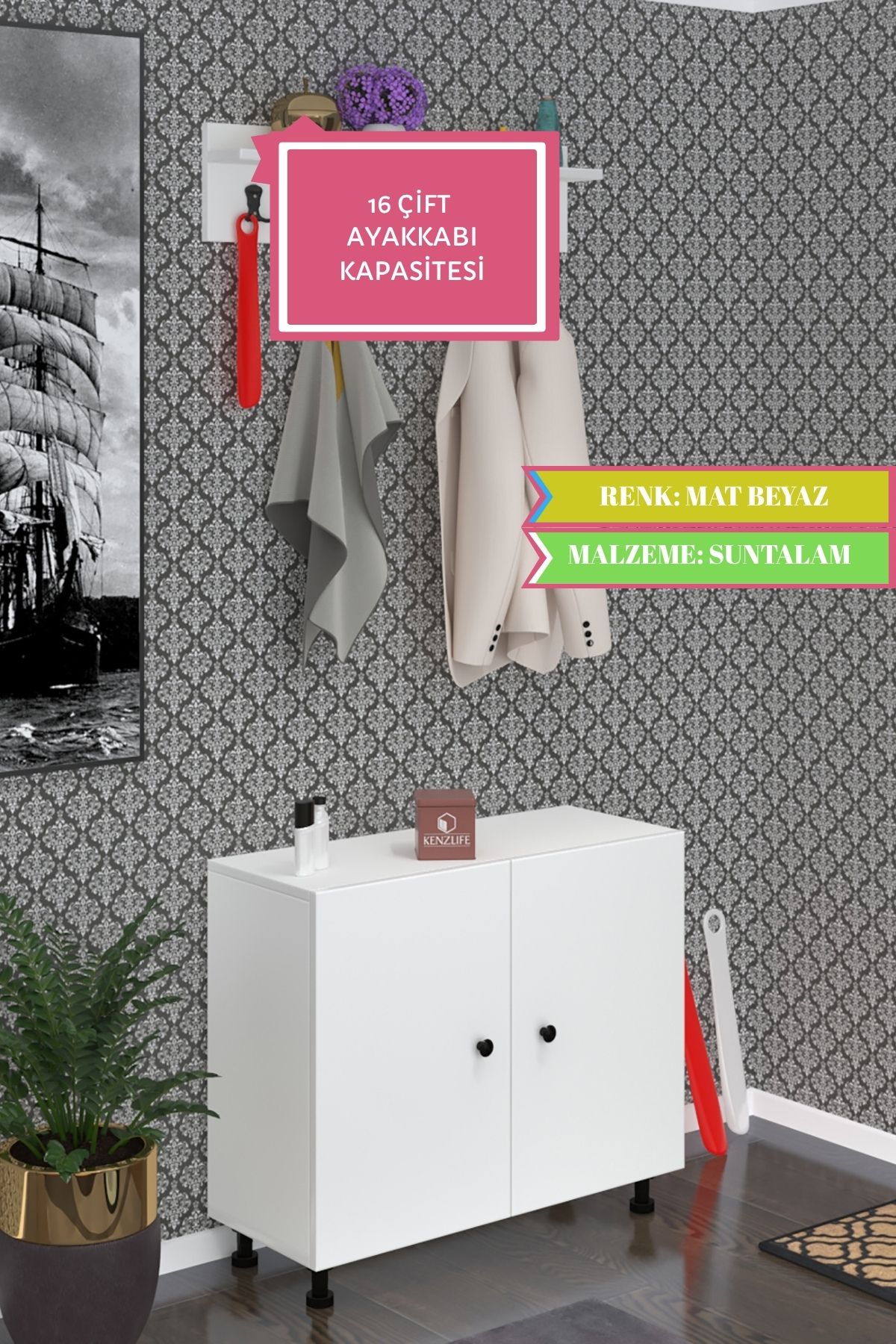 Kenzlife ayakkabılık galoş4 byzbyz 68*080*32 kapaklı 4 raflı 16 çift ayakkabı kapasitesi
