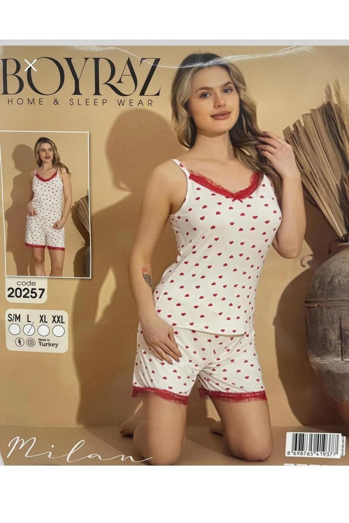 BOYRAZ KREM ASKILI MODAL KUMAŞ PİJAMA TAKIMI