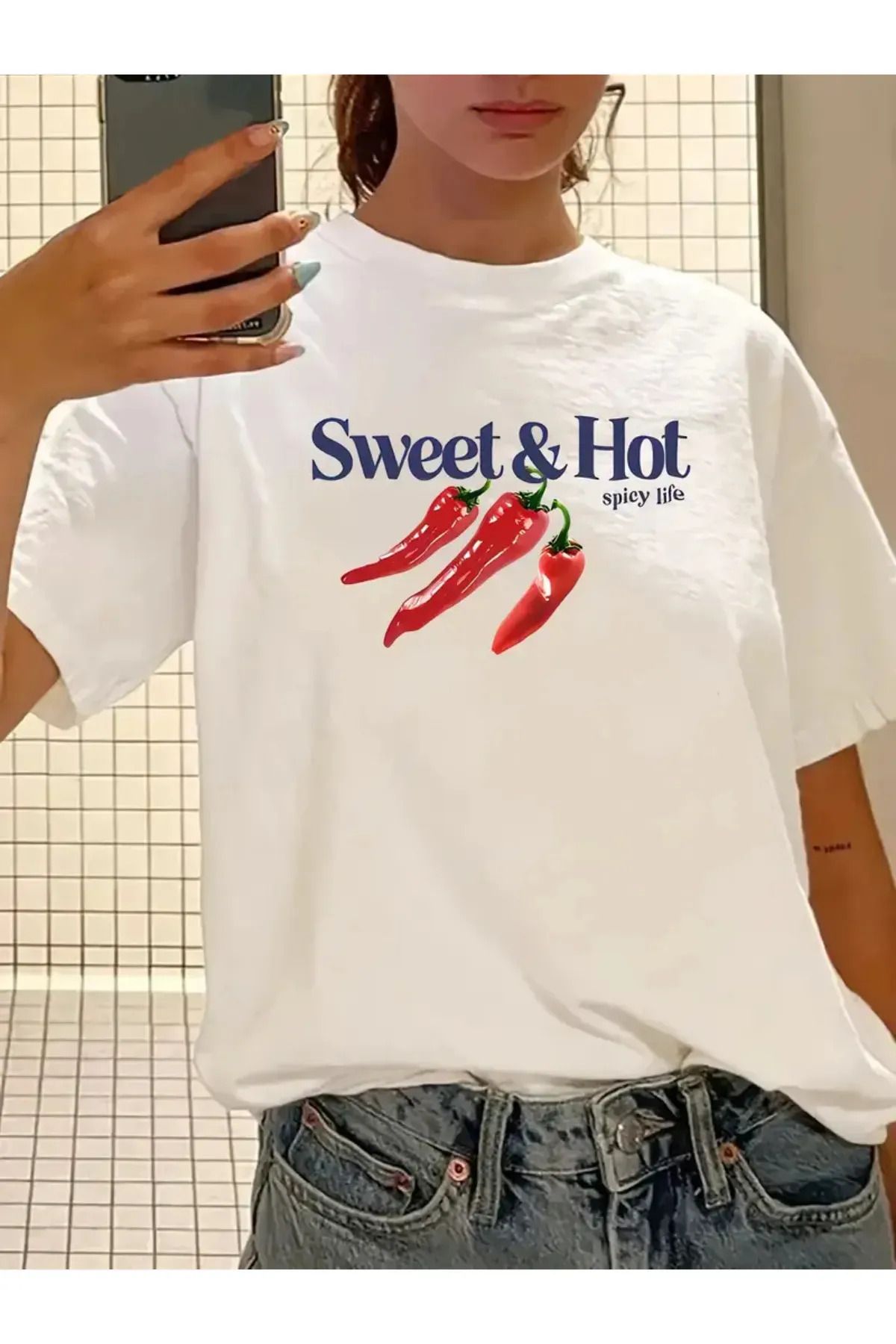Koklonmoda Unisex Sweet Hot Baskılı Oversize T-Shirt