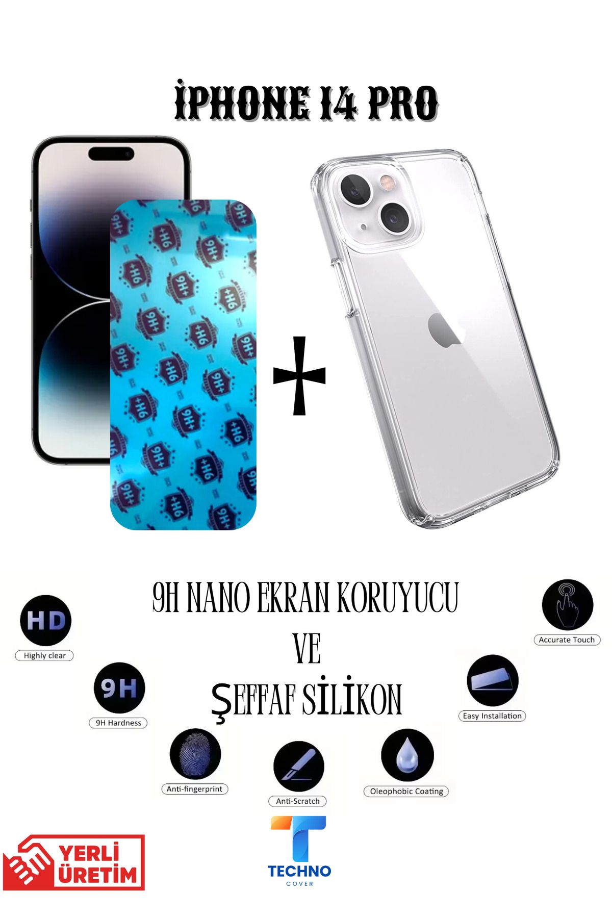 foxpower İphone 14 Pro Nano Ekran Koruyucu ve Şeffaf Kılıf 2li Avantajlı Paket