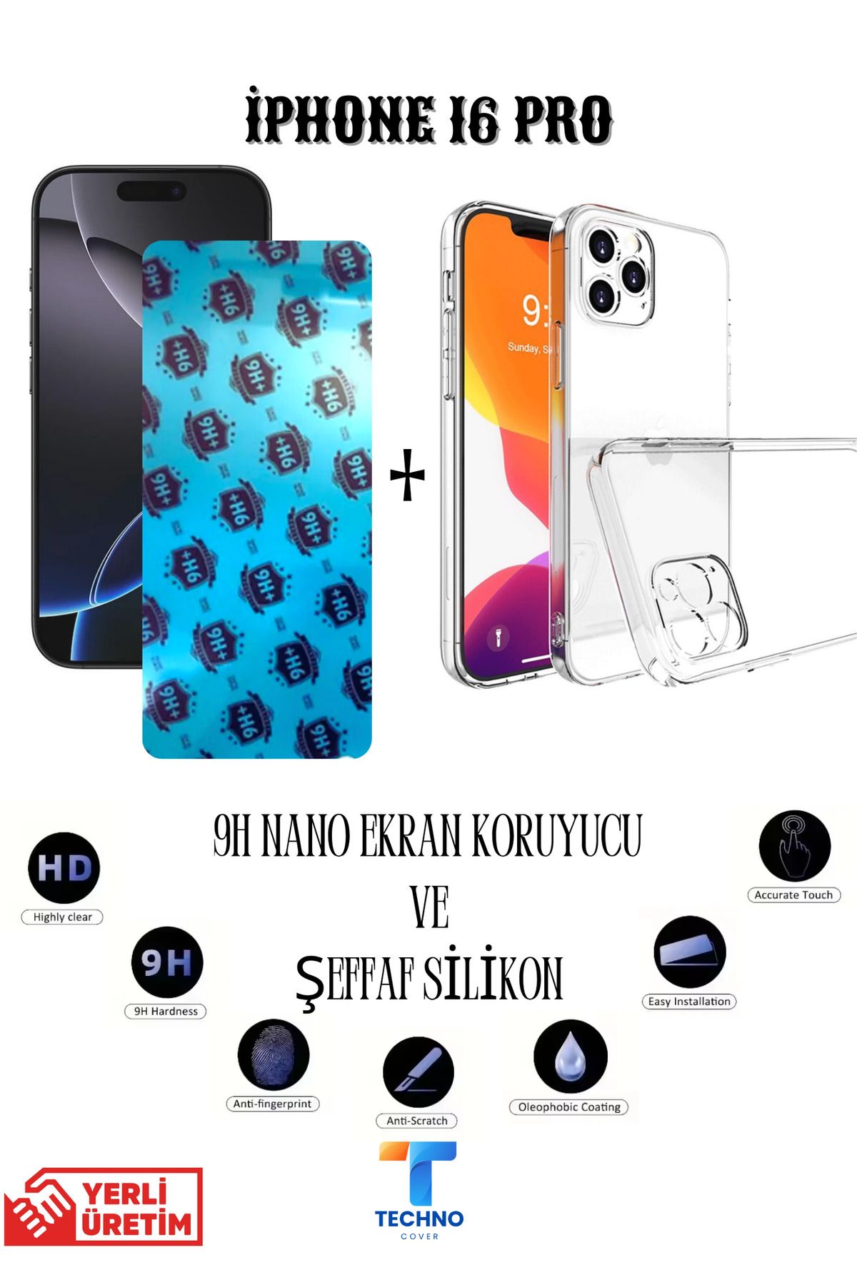 foxpower İphone 16 Pro Nano Ekran Koruyucu ve Şeffaf Kılıf 2li Avantajlı Paket