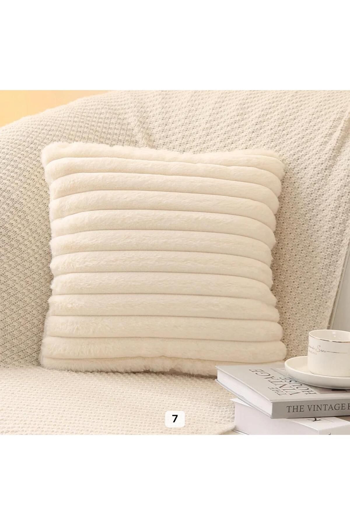 DECORA CASA HOME COLLECTİON Adet Çizgili Süper Yumuşak Peluş Kırlent Kılıfı 43x43CM