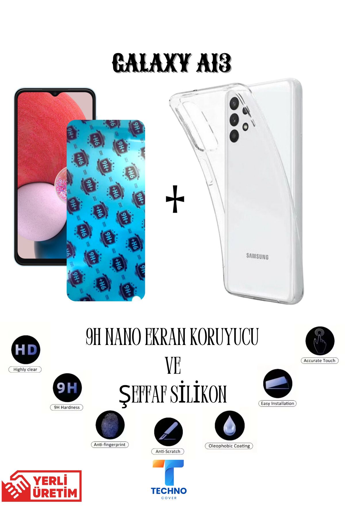 foxpower Samsung A13 Nano Ekran Koruyucu ve Şeffaf Kılıf 2li Avantajlı Paket