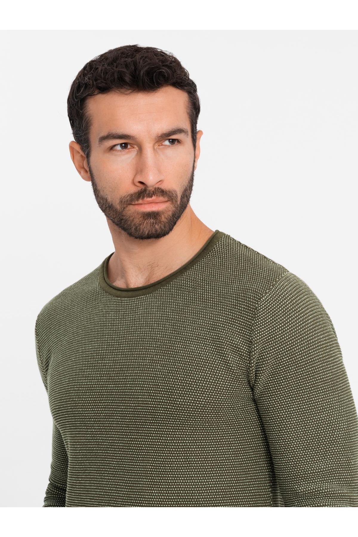 OMBRE-Herren Strickpullover mit strukturierten Punkten - oliv V2 OM-SWSW-0118 XL 3