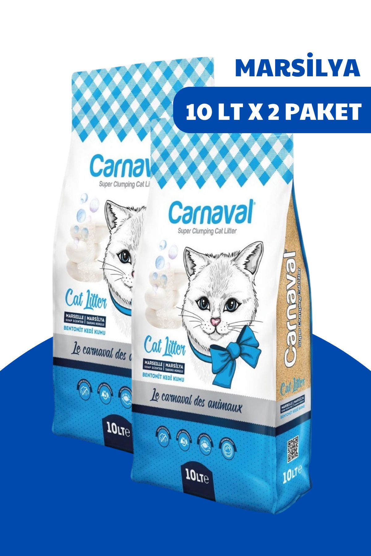 Carnaval Bentonit Kedi Kumu 10 Lt Marsilya x 2 li paket Toplam 20 Litre