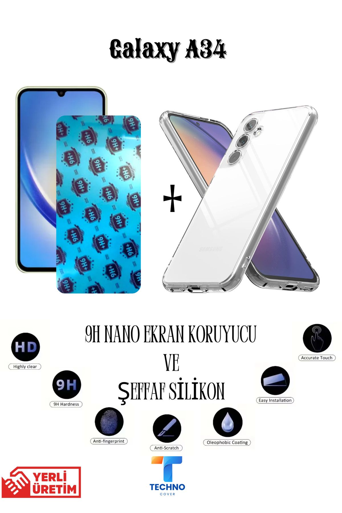 foxpower Samsung A34 Nano Ekran Koruyucu ve Şeffaf Kılıf 2li Avantajlı Paket
