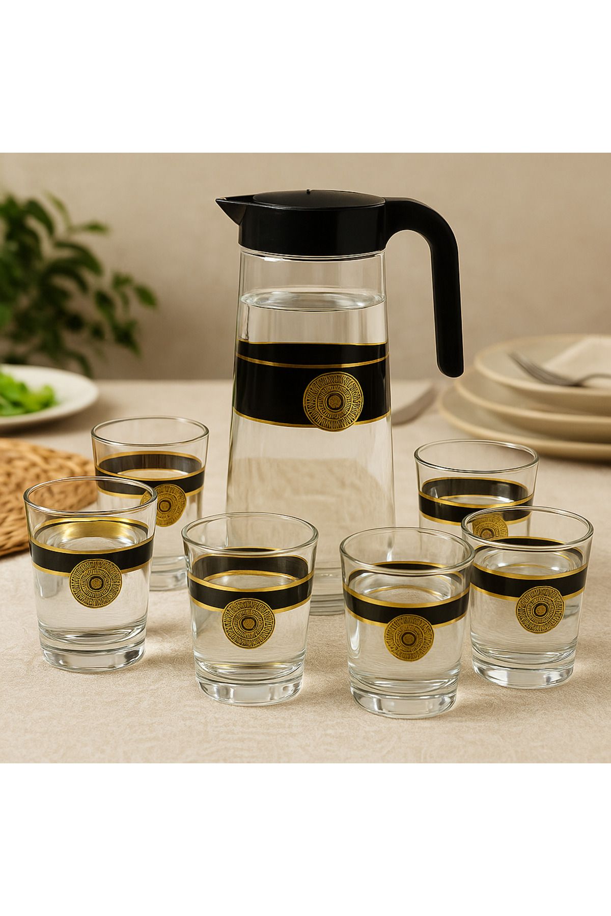 evaxglass 🥂 6 Parça Altın Detaylı Su Takımı – Şık ve Zarif Tasarım