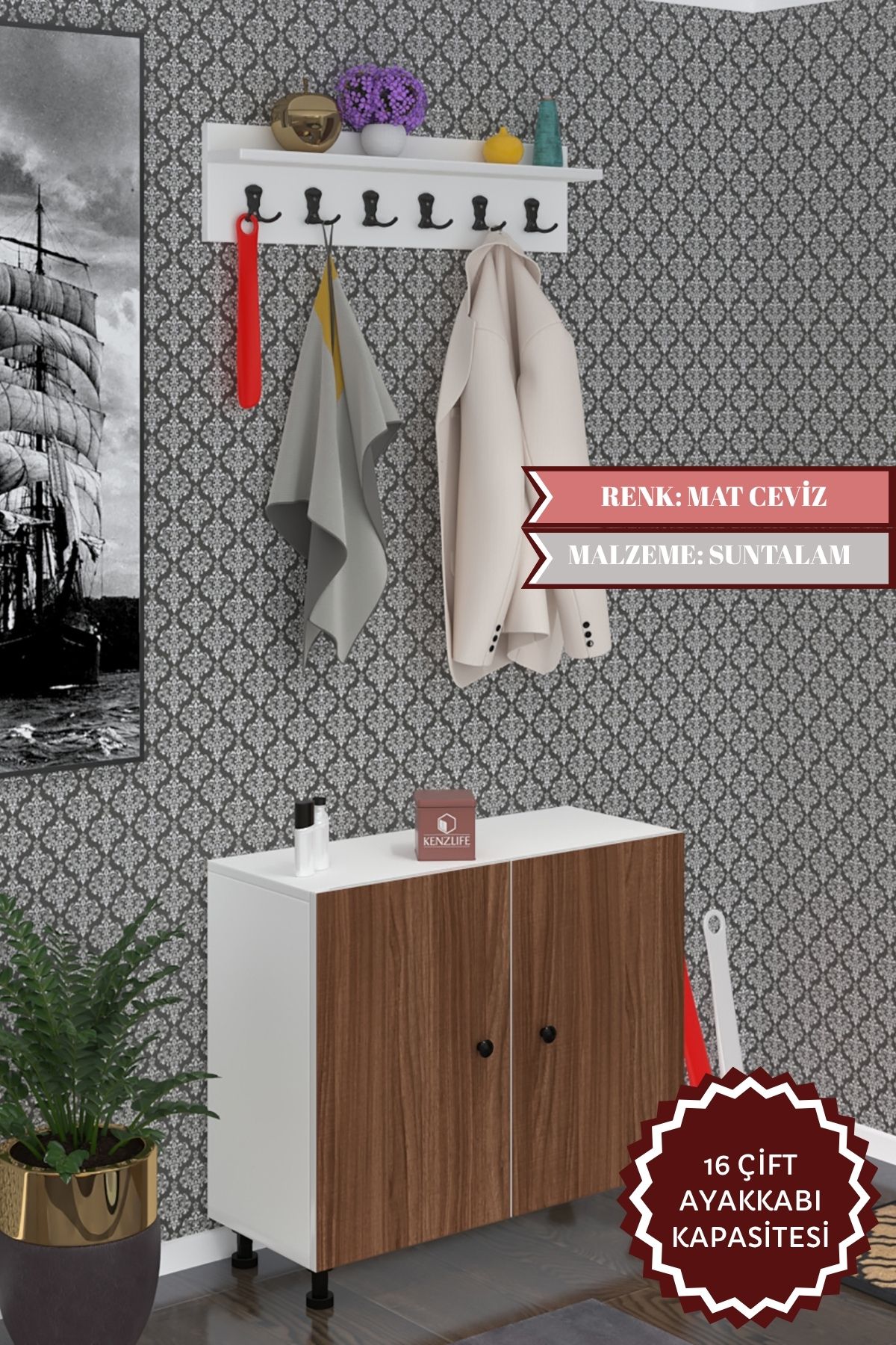 Kenzlife portmanto ayakkabılık ve askılık edik4 cvzbyz 68*080*32 onaltı çift ayakkabı kapasitesi