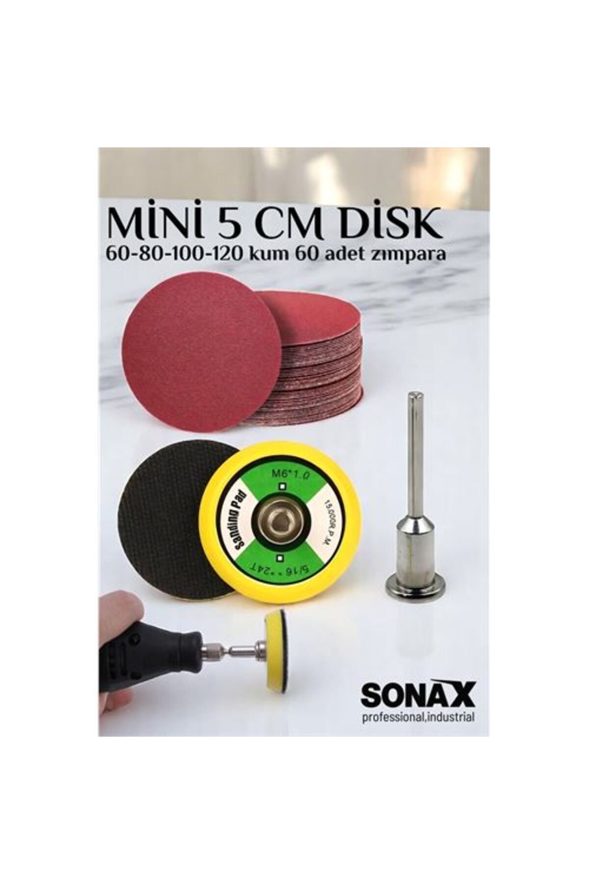 Ladesmedya Modacar Pimli Mini Cırt Zımpara Taban Seti Gravür Ve Matkap Uyumlu 5 cm 60 Adet Zımparalı Set