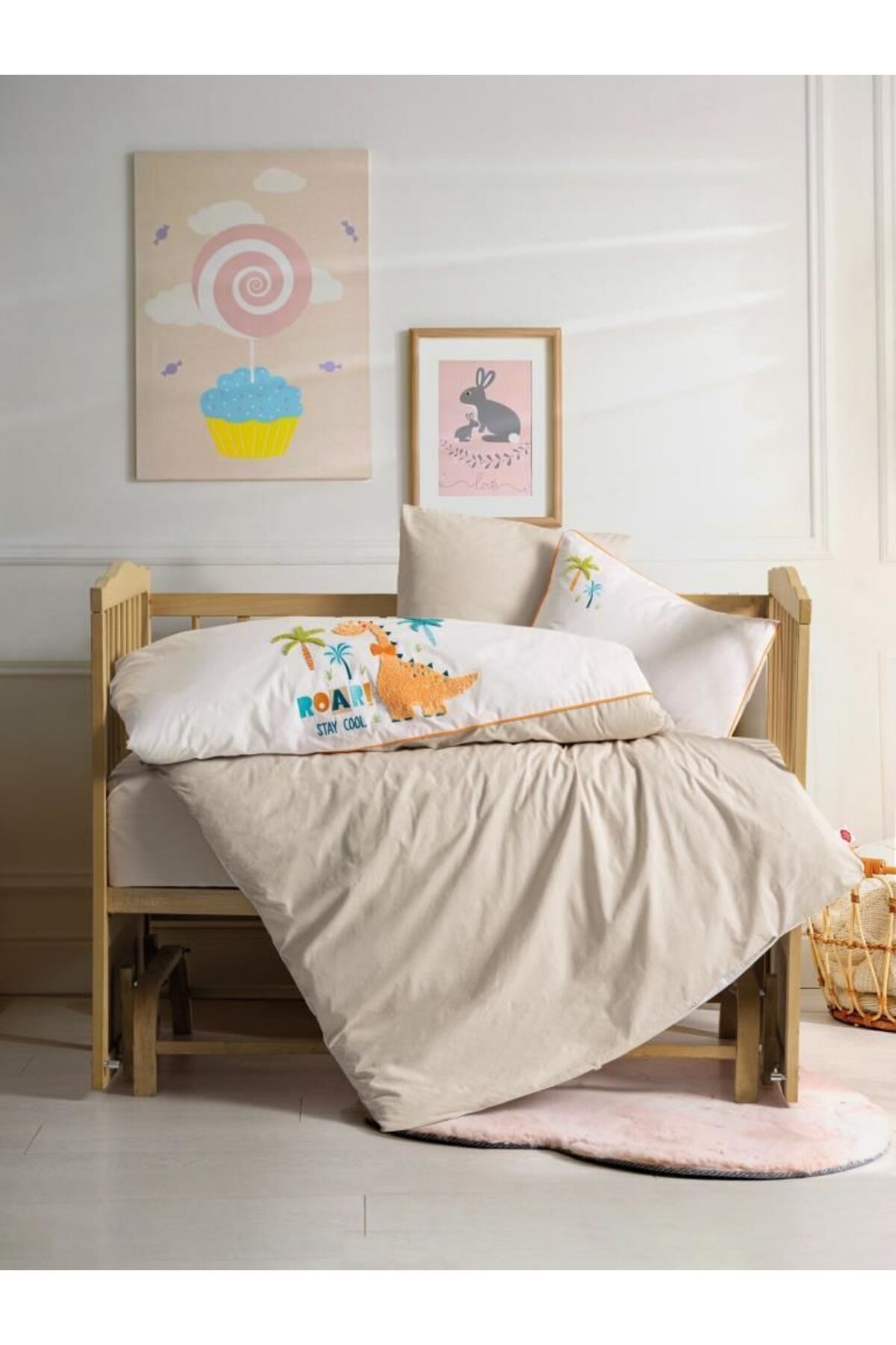 swilex * Box Pucnh Nakışlı Bebek Nevresim Takımı Kiddo Krem