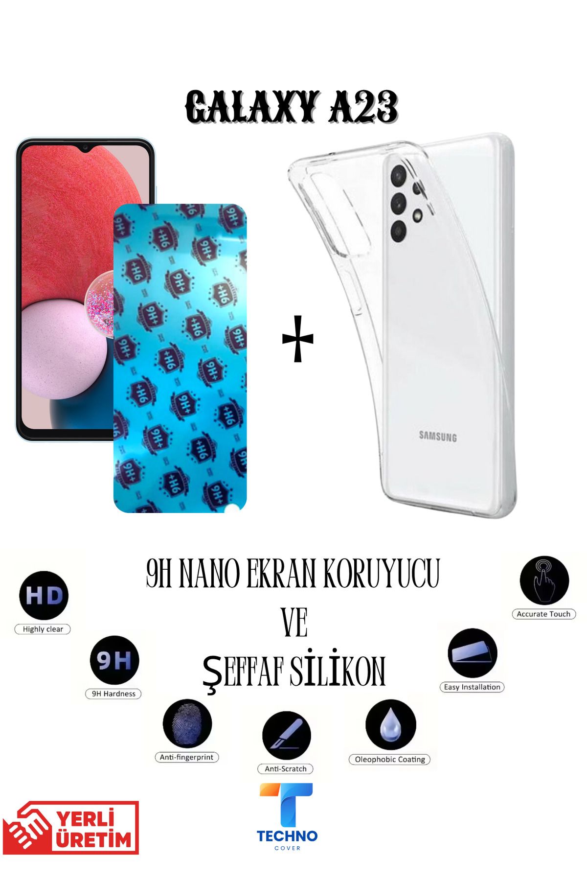 foxpower Samsung A23 Nano Ekran Koruyucu ve Şeffaf Kılıf 2li Avantajlı Paket
