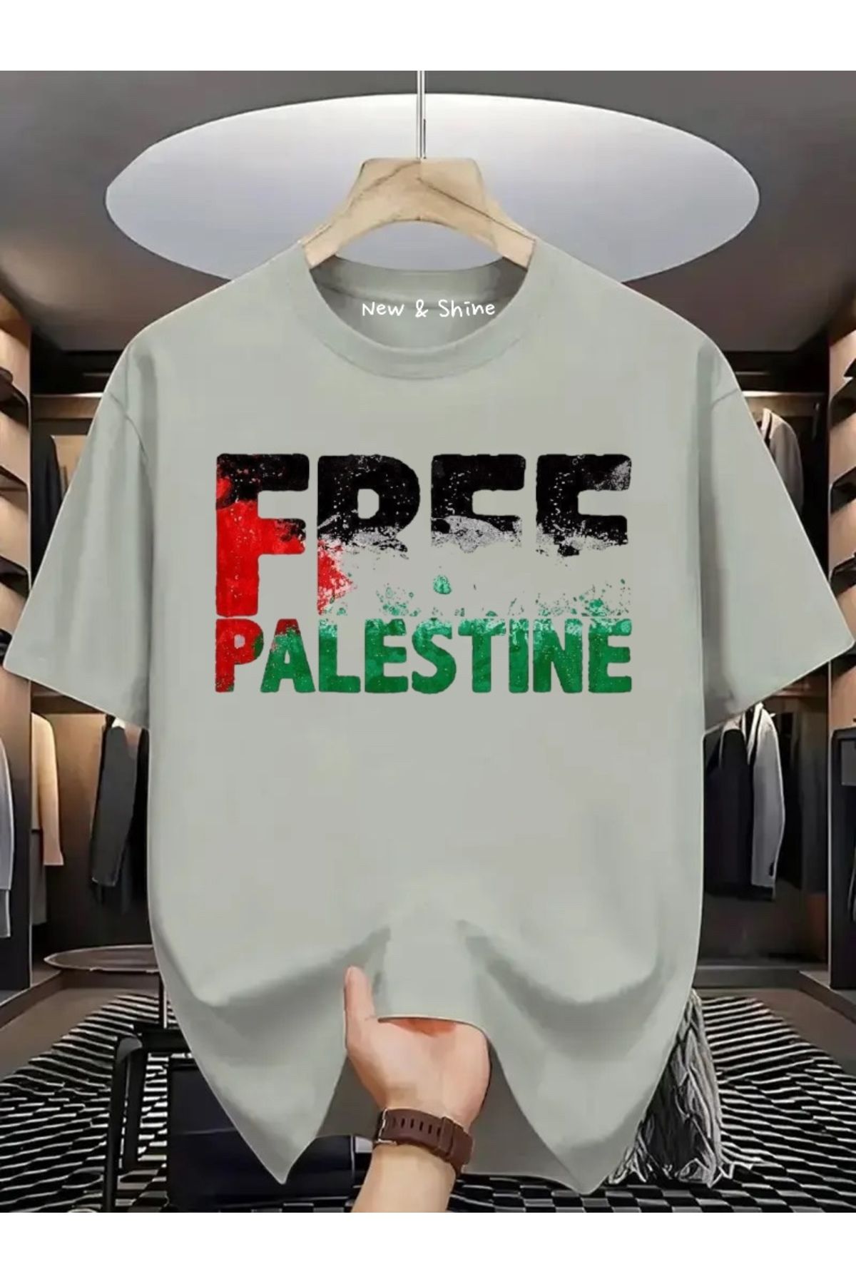 New Shine Free Filistin Baskılı Oversize T-Shirt